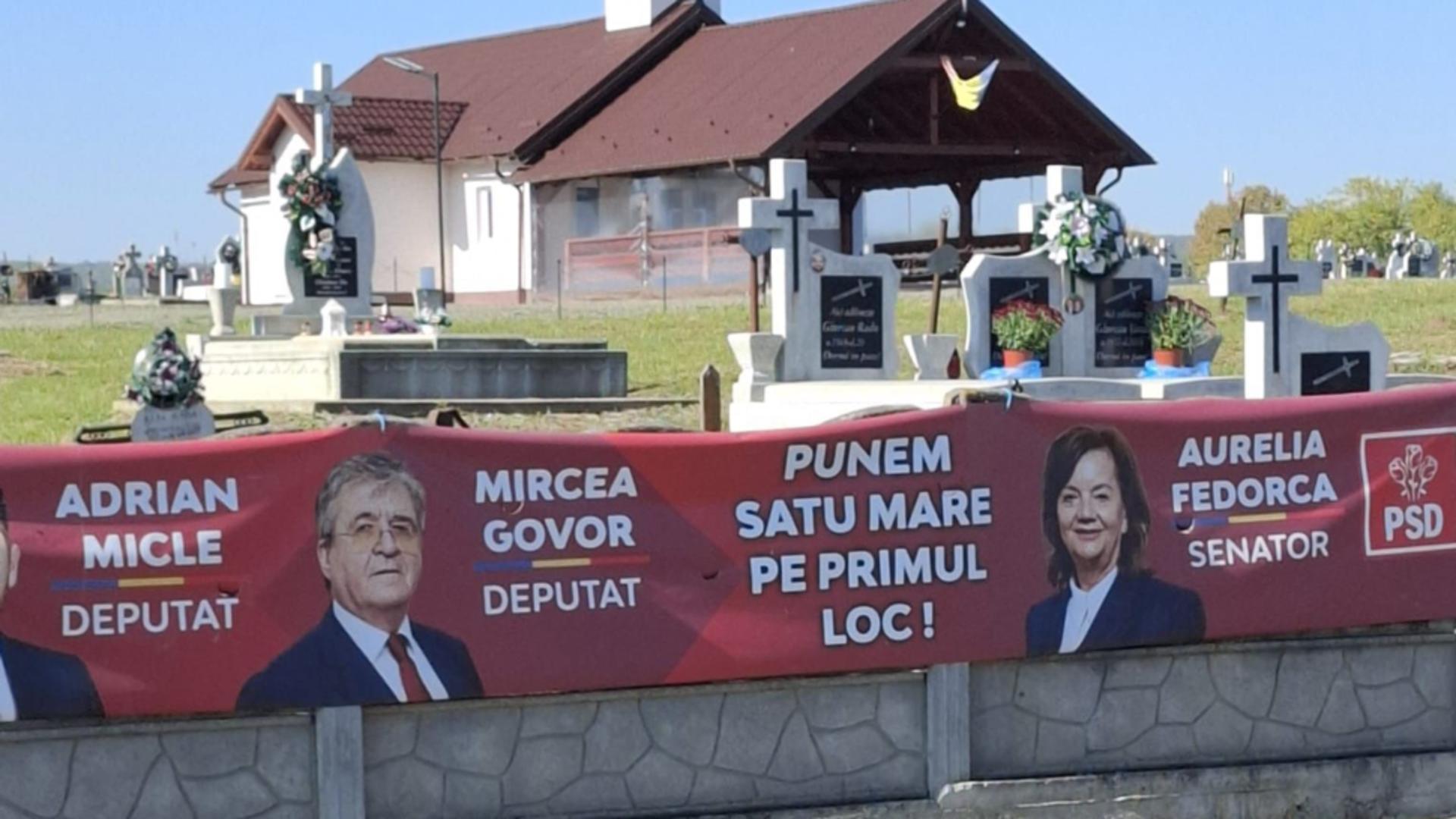 Candidații PSD Satu Mare au ajuns la cimitir. Mai exact, pe gardurile acestuia. Foto/reportersm