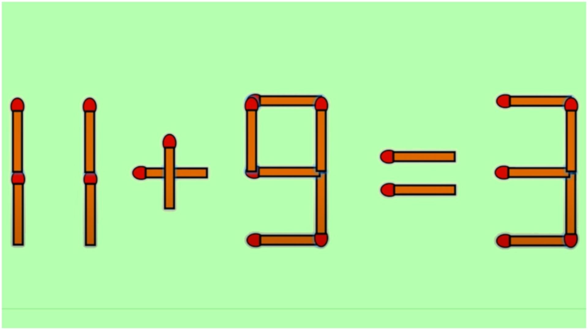 Testul IQ care demonstrează cât de deștept ești! Mută un singur băț de chibrit pentru a corecta ecuația 11 + 9 = 3