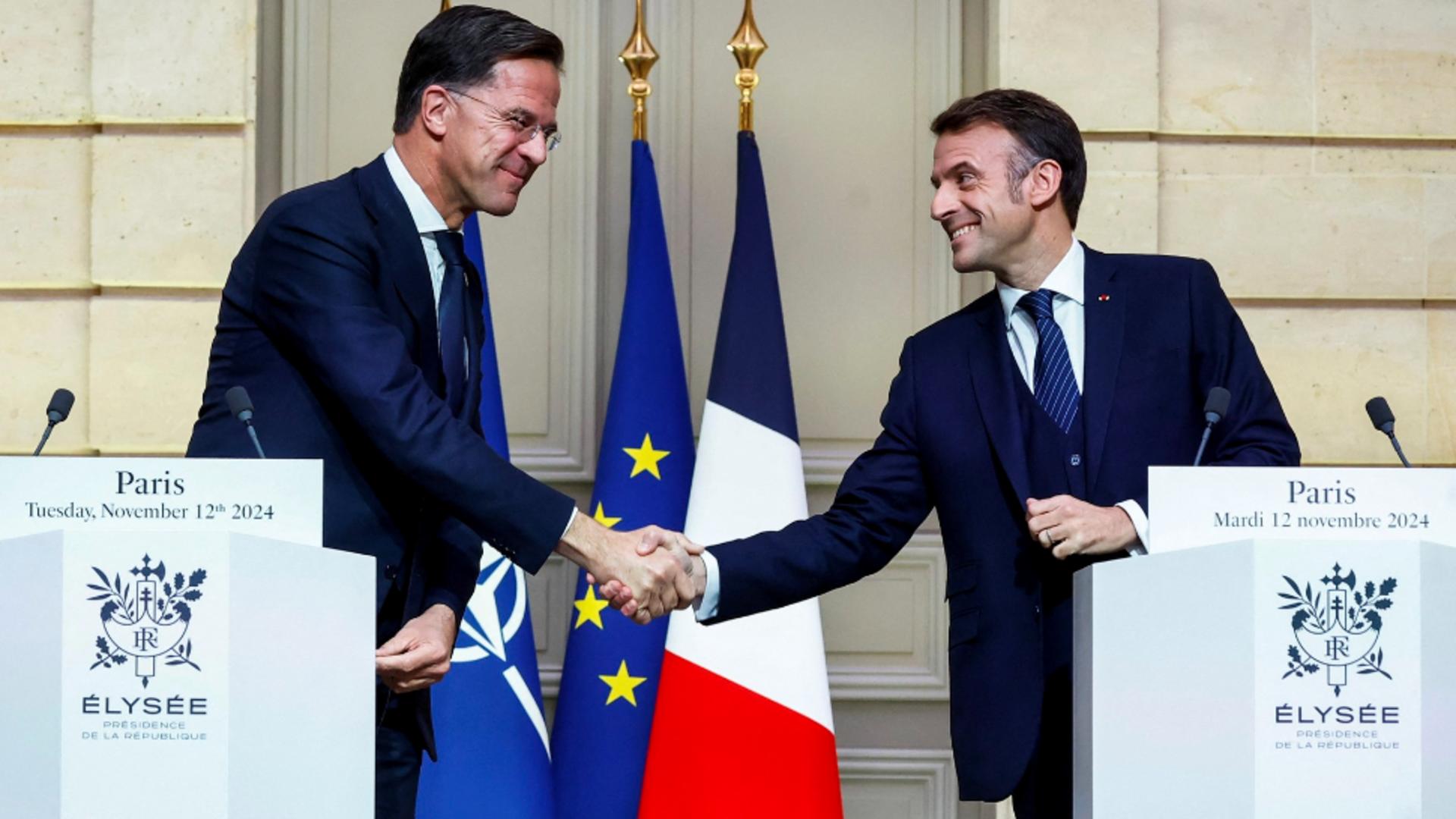 Mark Rutte și Emmanuel Macron, la Palatul Elysee. Foto/Profimedia