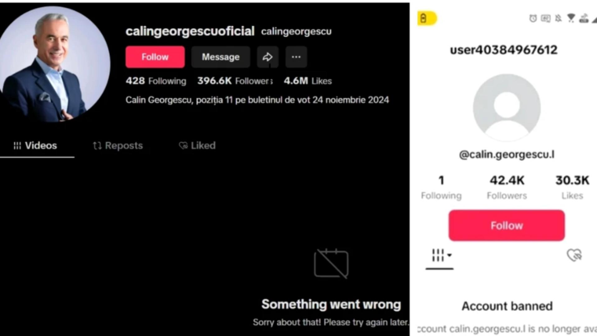 Conturile lui Călin Georgescu pe TikTok se închide pe bandă rulantă