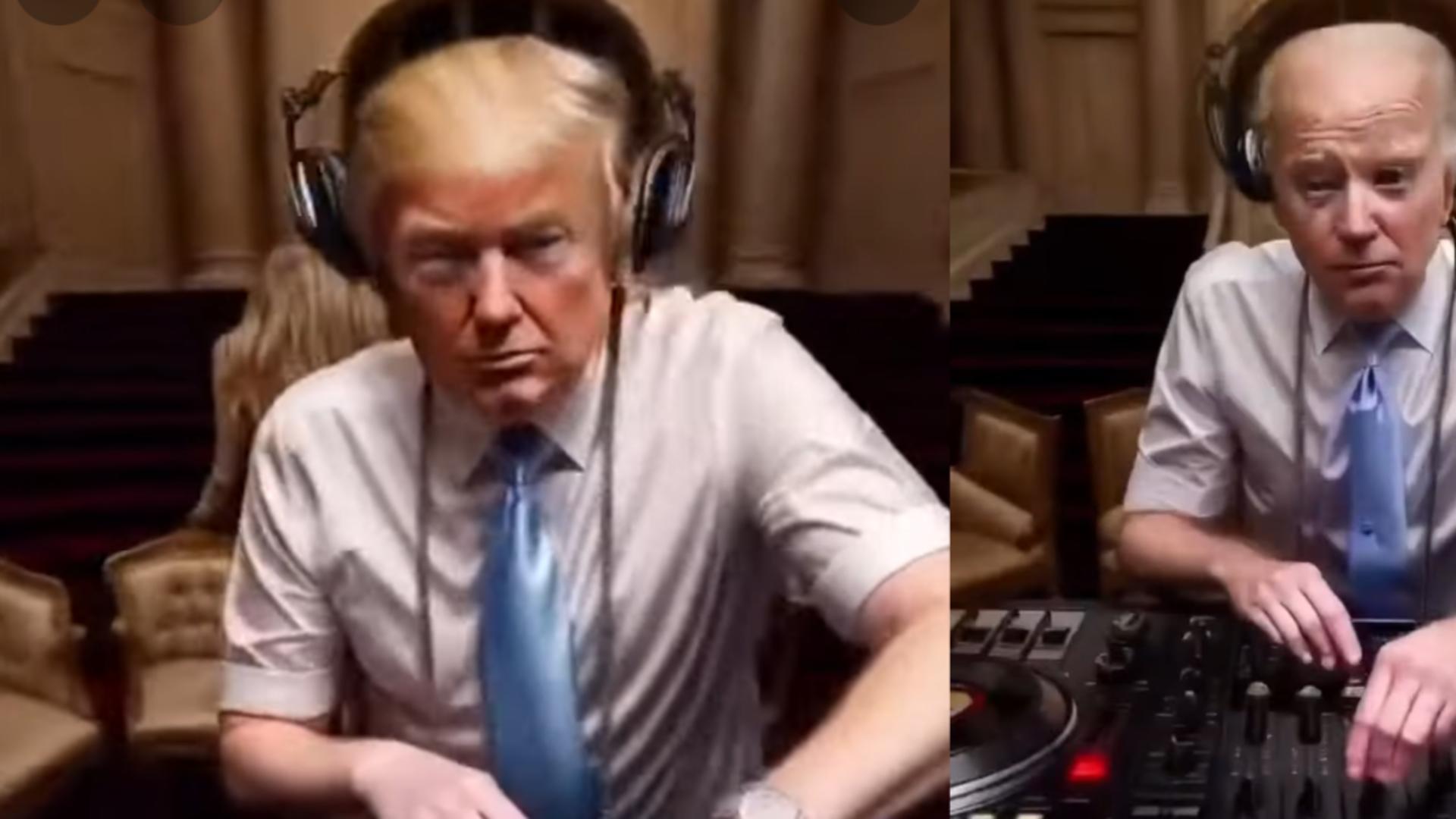 Trump și Biden simulați AI în postură de DJ