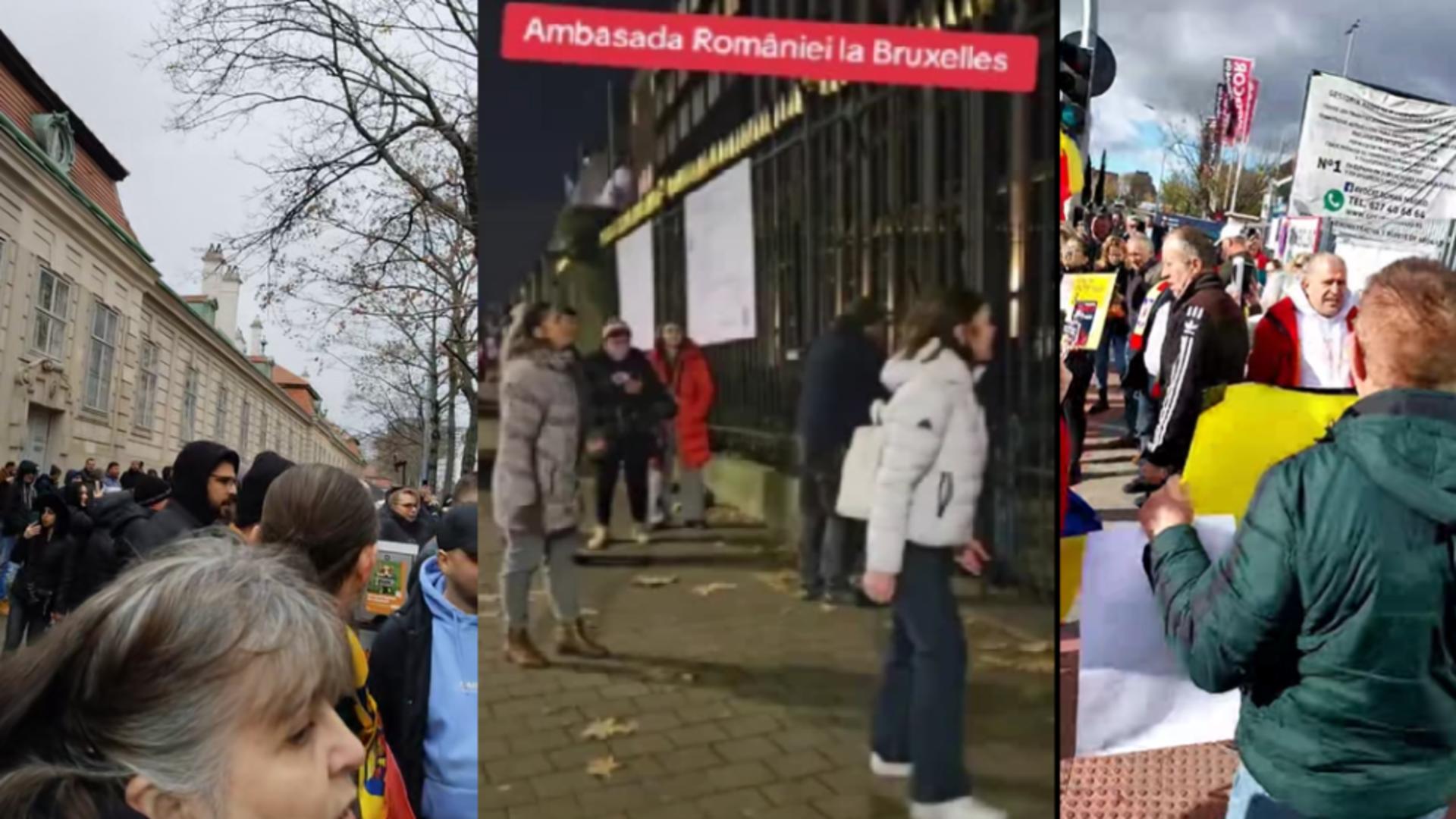 Românii protestează în fața secțiilor de votare din străinătate