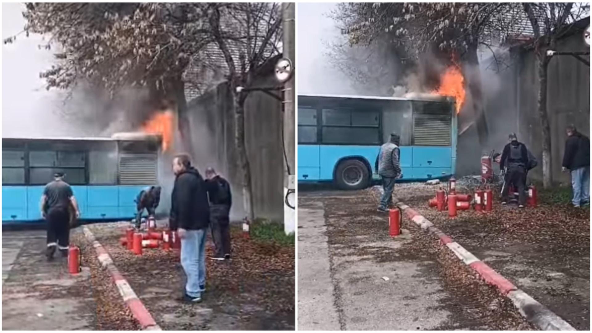 Incendiu în Capitală. Un autobuz STB a luat foc la Autobaza Nordului. VIDEO