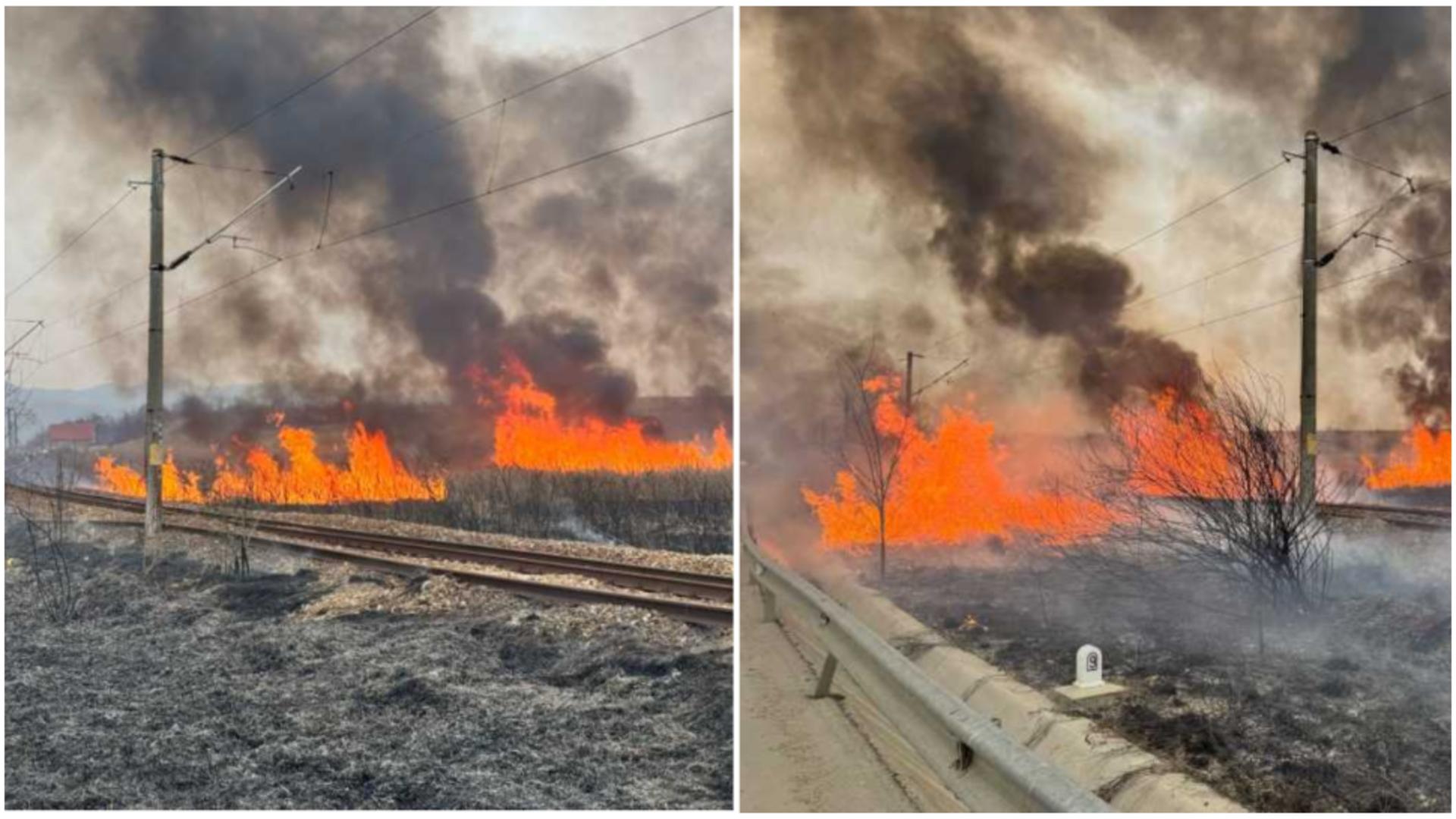 Incendiile de vegetație afectează circulația trenurilor din Bistrița-Năsăud. FOTO: ISU Bistrița