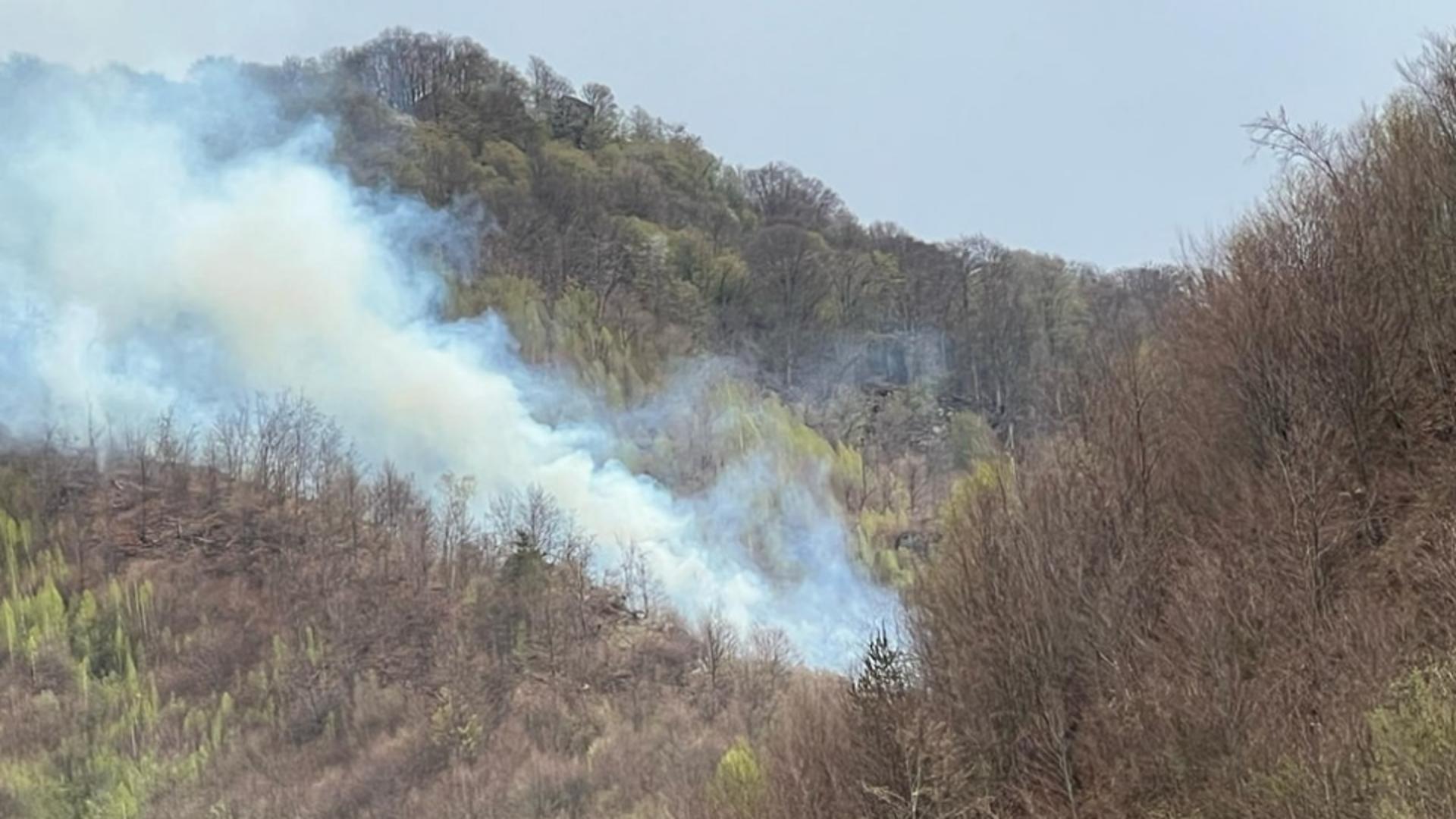 Incendiu devastator de vegetație în Argeș. Suprafața afectată este de 24 de hectare - peste 150 de pompieri acționează la fața locului alături de elicopterul Black Hawk