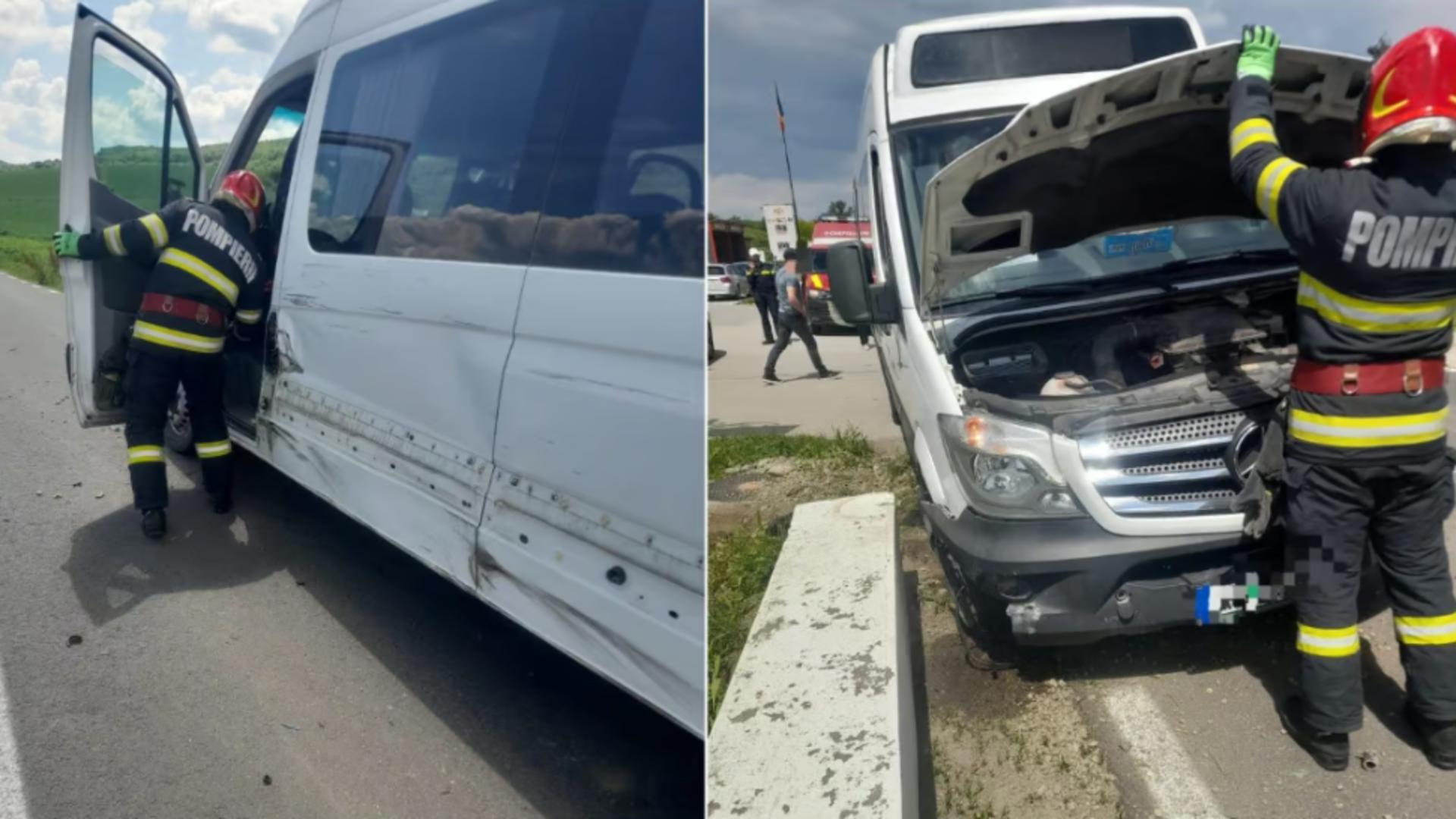 Un microbuz cu 12 elevi, implicat într-un accident la ieșire din Blaj. Un copil este rănit / Captură foto Alba24