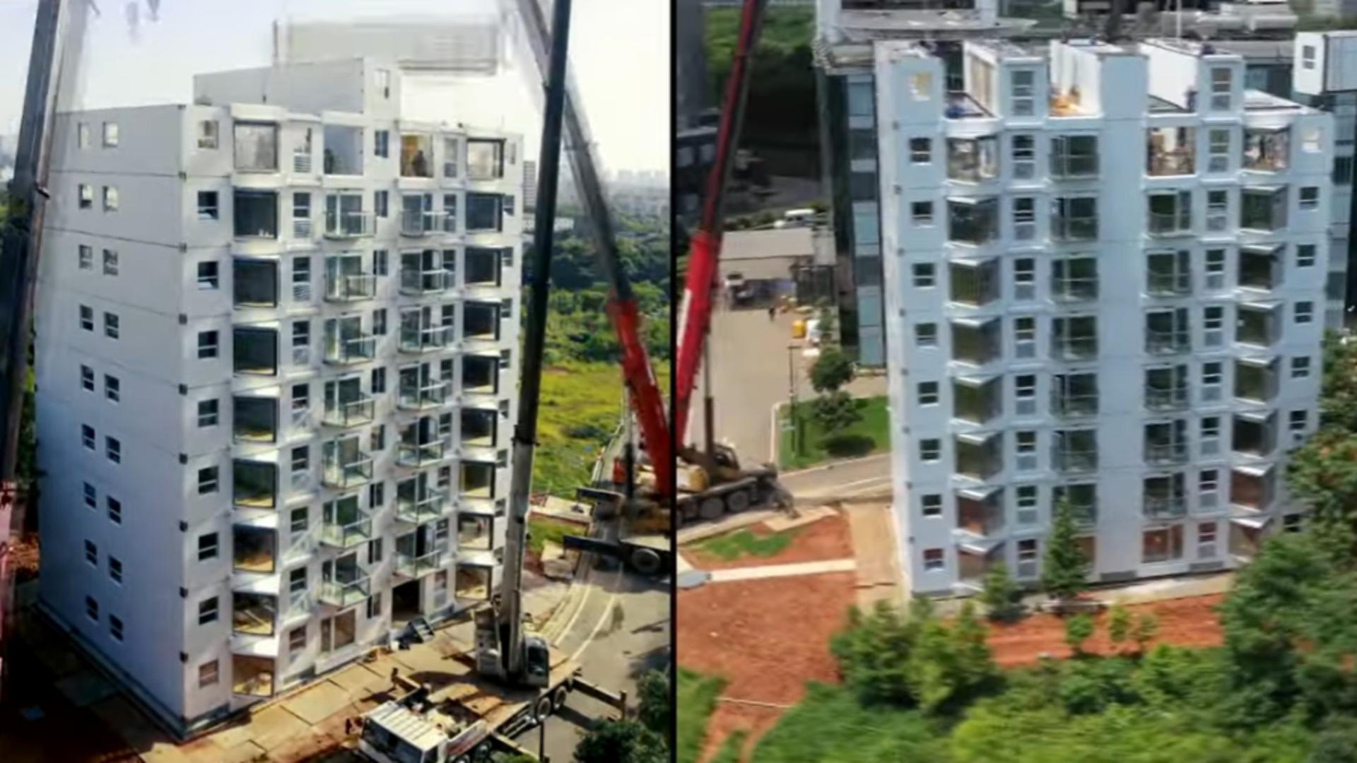 Chinezii au reușit să construiască o clădire cu 10 etaje în doar 29 de ore. Foto: YouTube