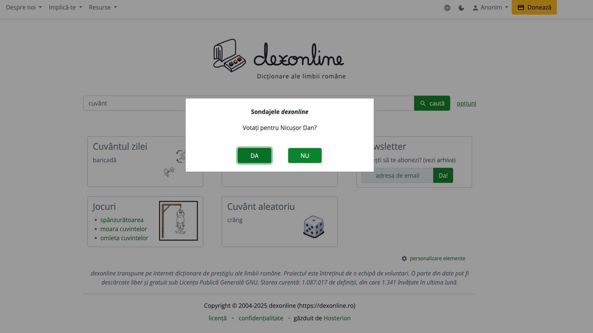 DEXONLINE întreabă dacă votezi sau nu cu Nicușor Dan. Ce se întâmplă dacă răspunzi NU