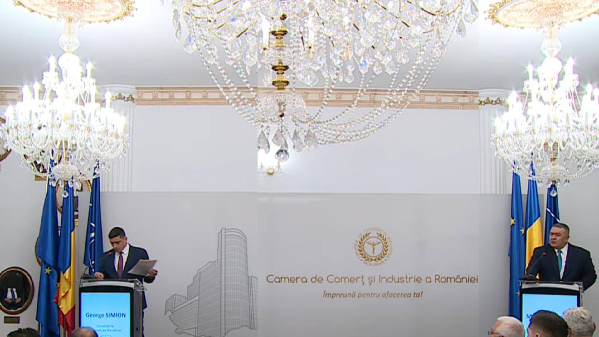 George Simion, în timpul dezbaterii de la CCIR. Nicușor Dan a absentat 