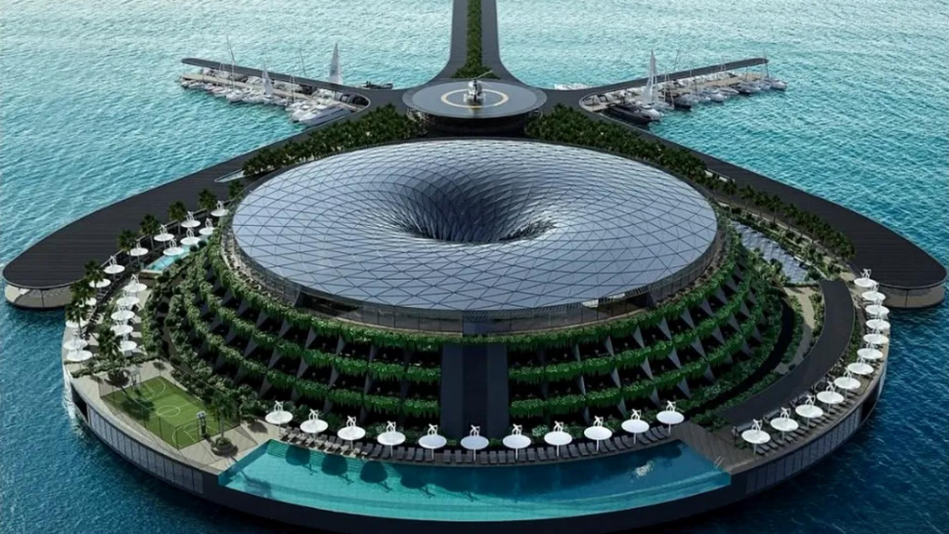 Stațiunea de lux plutitoare în mijlocul mării, care pare ruptă dintr-un film SF. Foto: Hayri Atak Architectural Design Studi