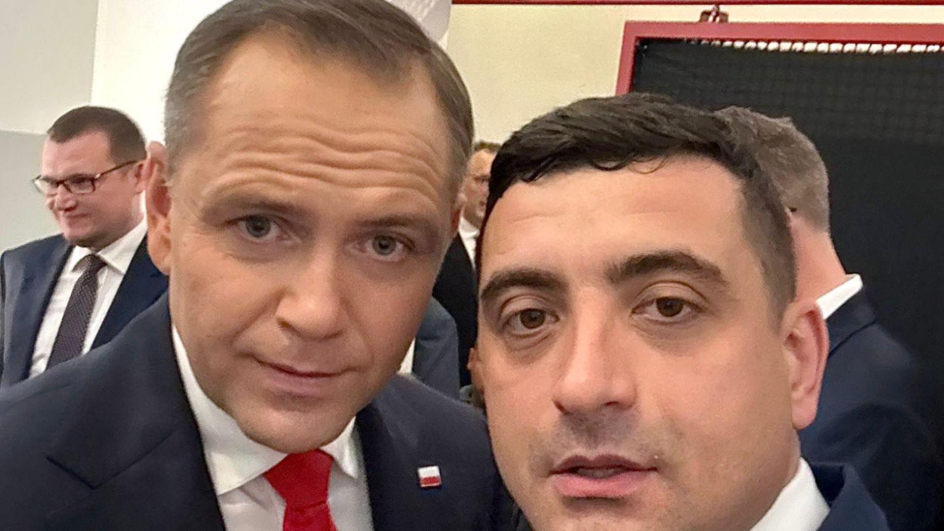 George Simion alături de noul președinte al Poloniei, Karol Nawrocki