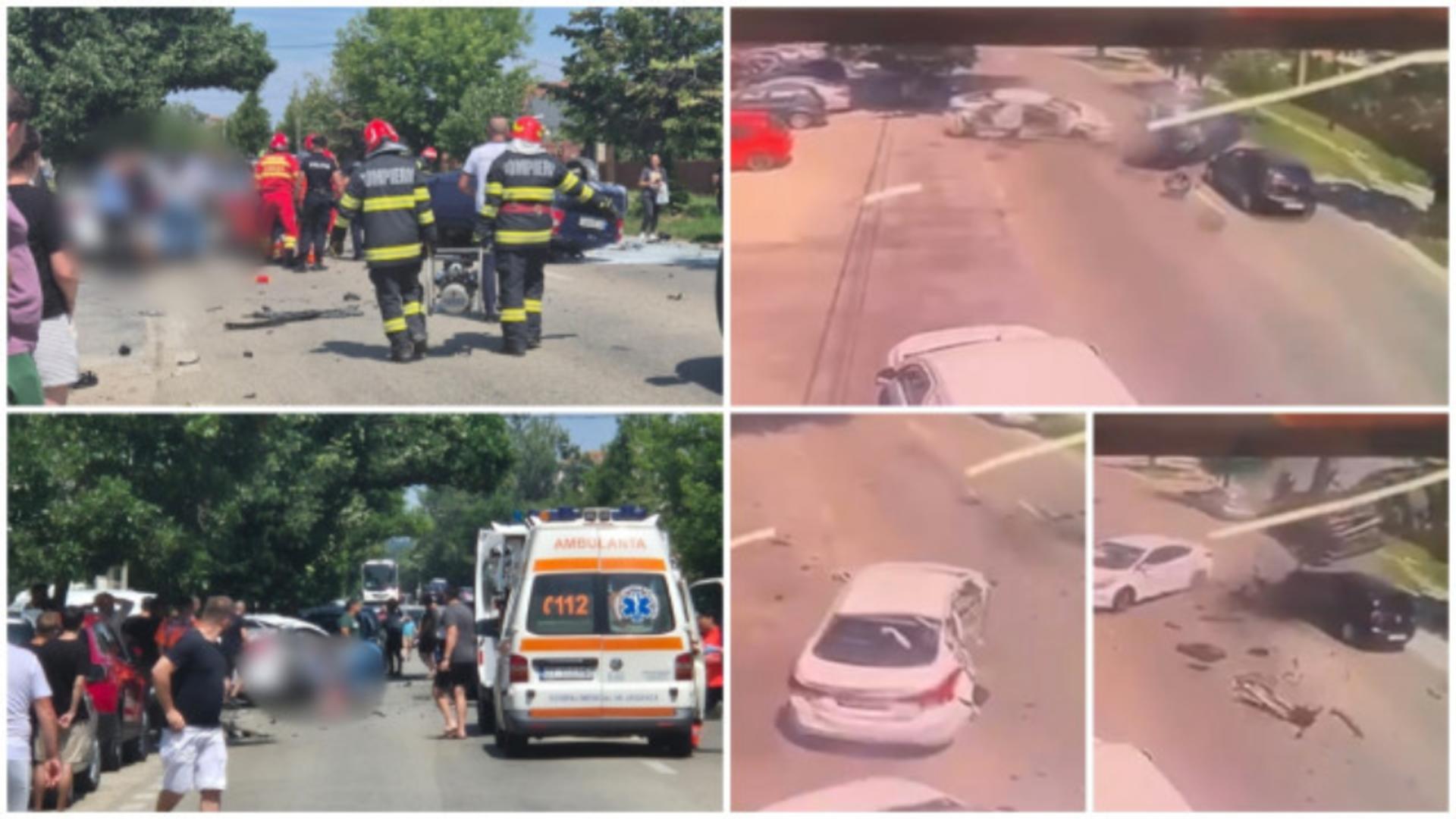 Impact devastator pe DN 65, la Balș: o mașină a fost proiectată în aer, o persoană și-a pierdut viața