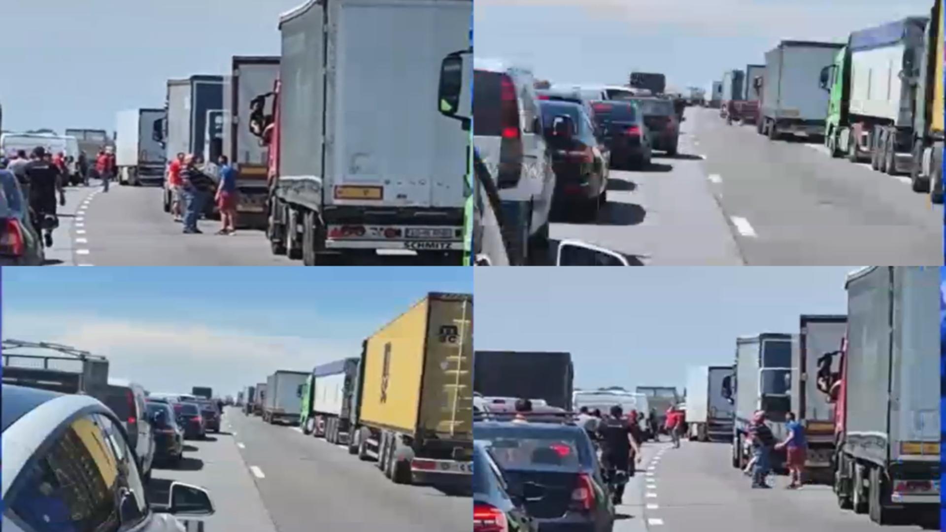 Carambol pe autostrada A1, trei TIR-uri și cinci mașini implicate