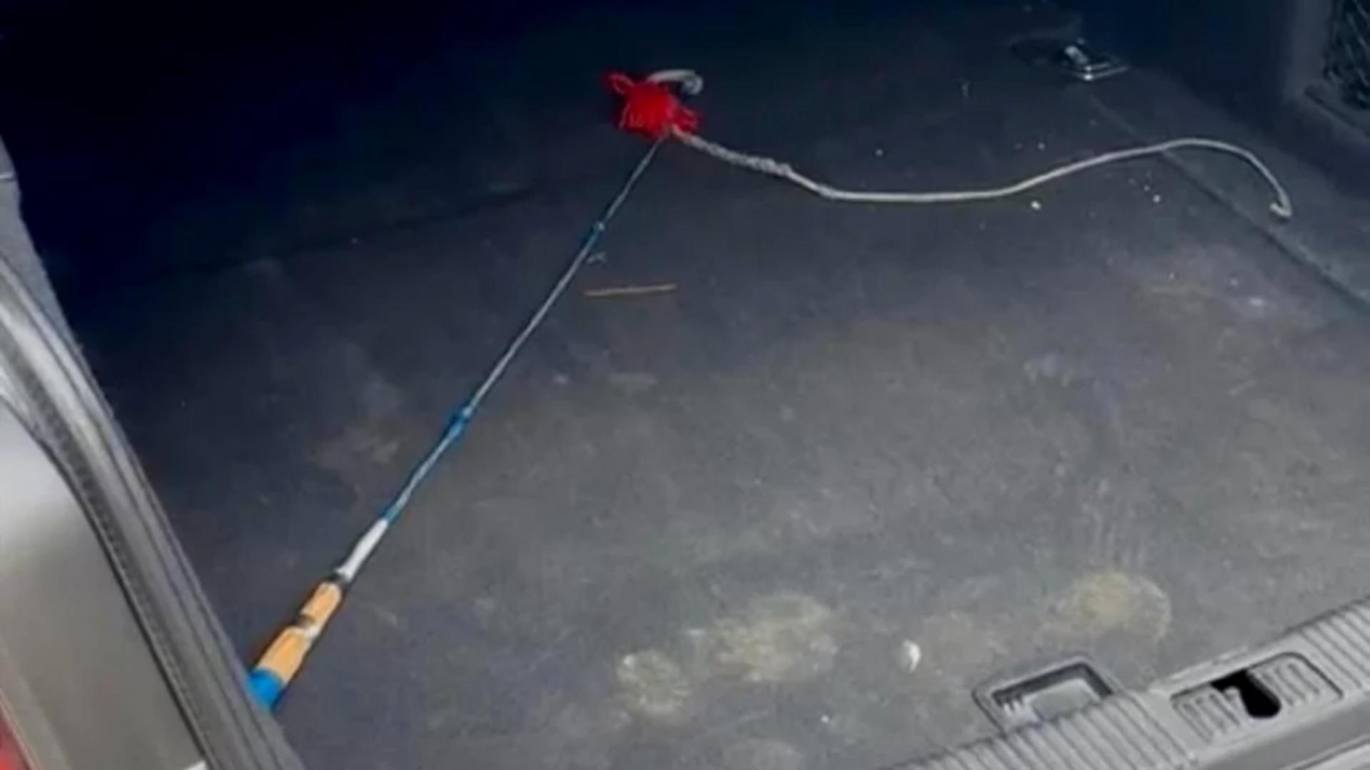 Poliţiştii au găsit în maşina agresorului biciul cu care şi-a lovit victima. Foto/Poliţia Română