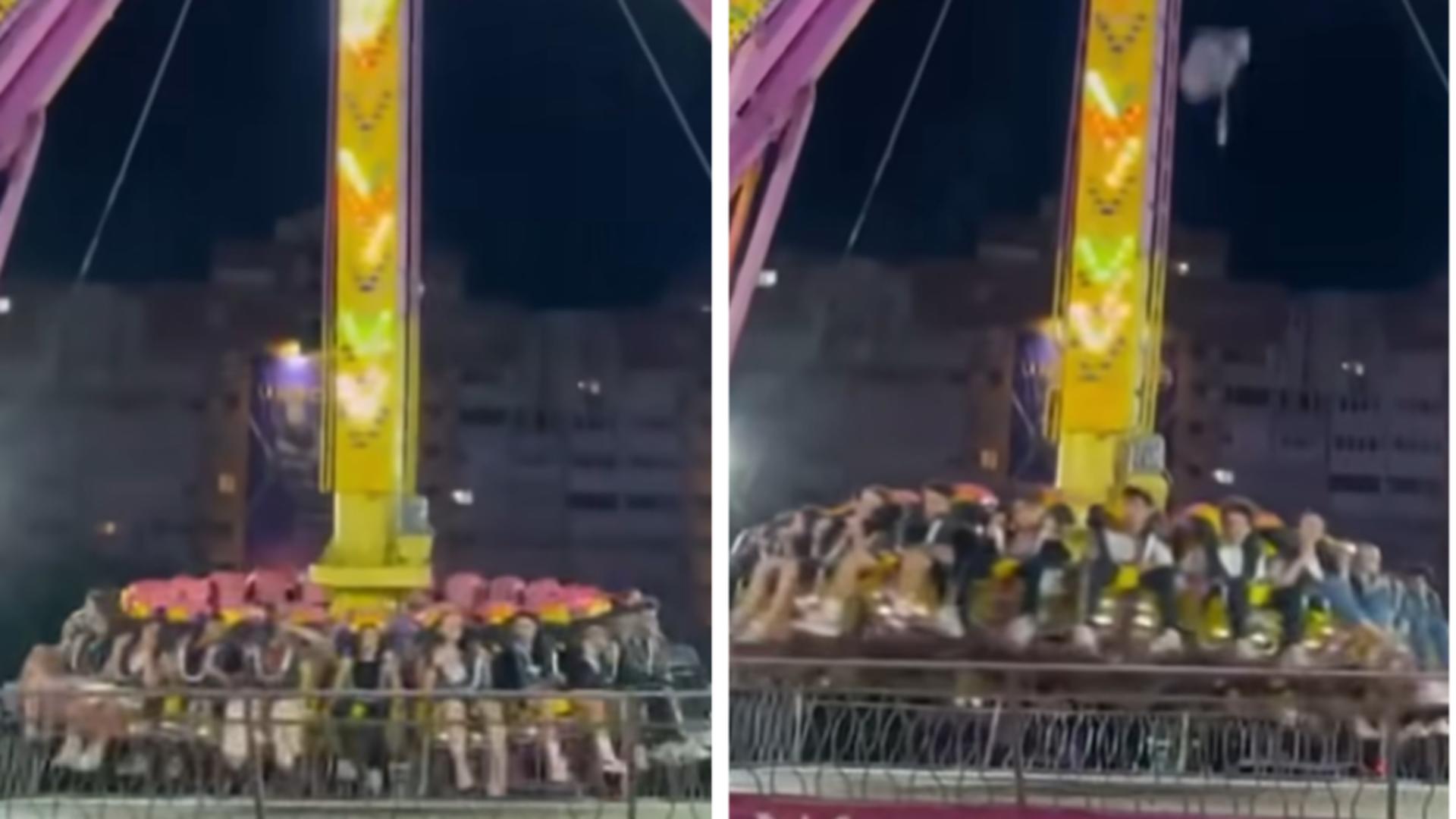 VIDEO. La un pas de dezastru. Momentul în care o bucată dintr-un carusel cade printre oameni, într-un parc de distracții din Bacău