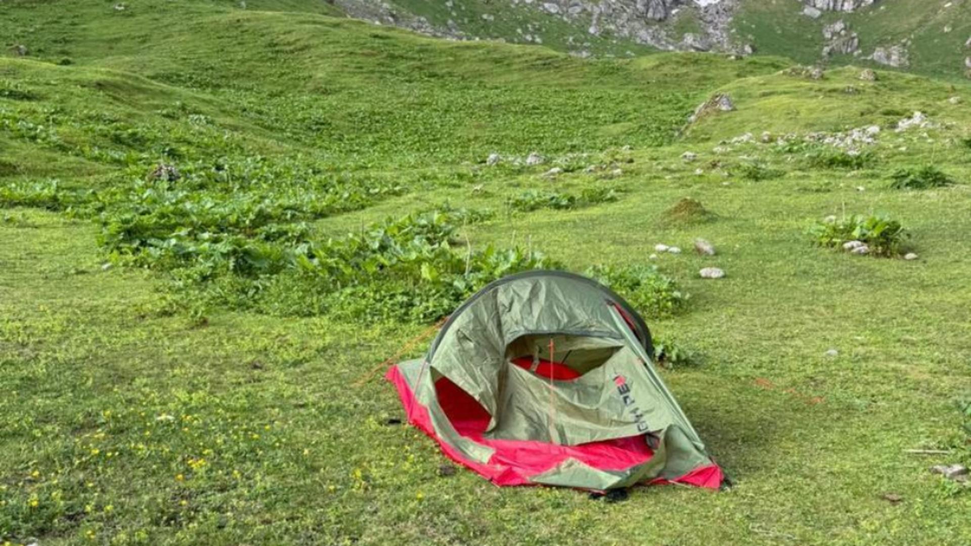 Aventură cu emoții în Munții Bucegi. O familie cu copii a fost vizitată de un urs, chiar în cort