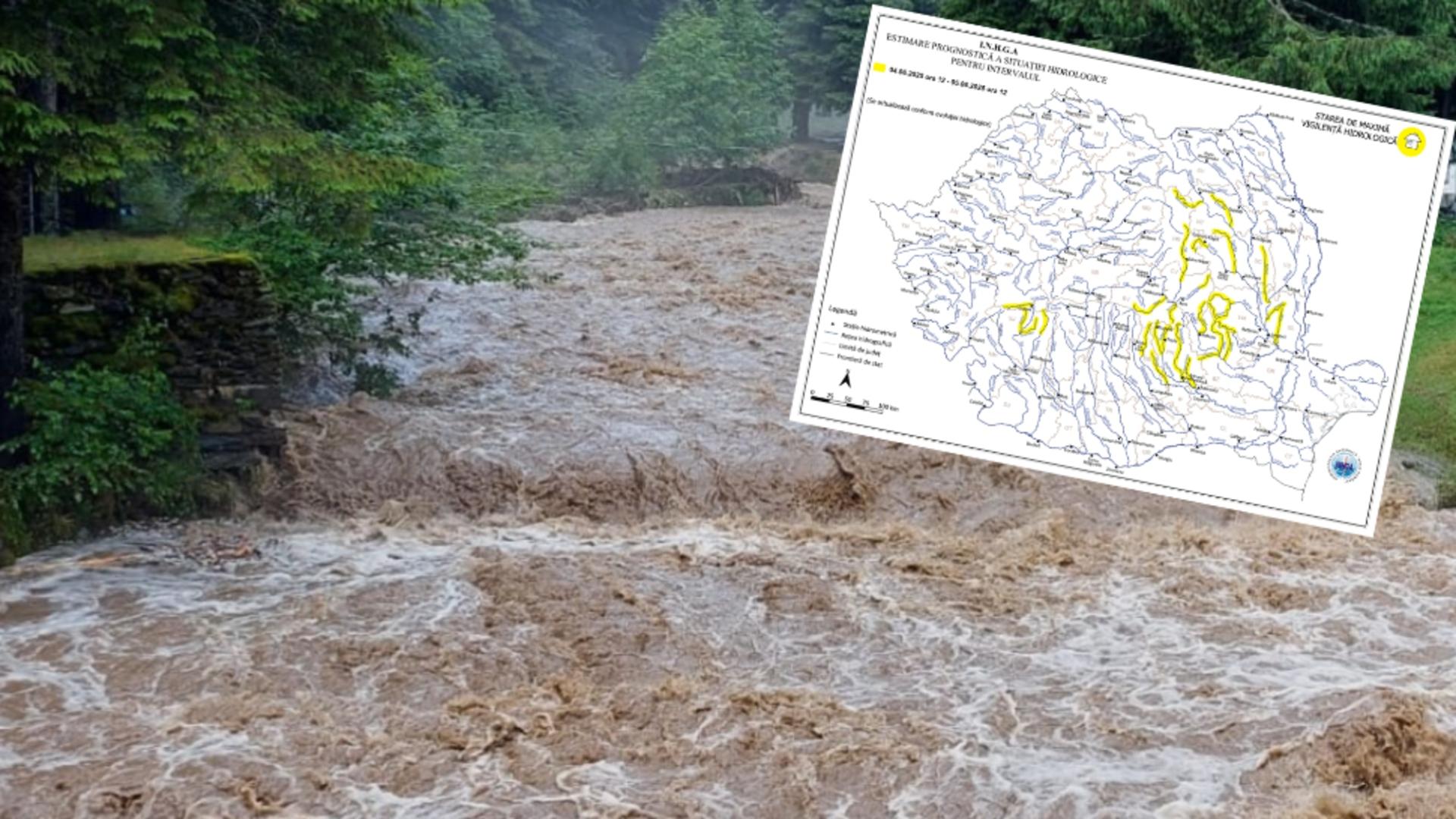  Cod galben de inundații în 15 județe din România până joi 