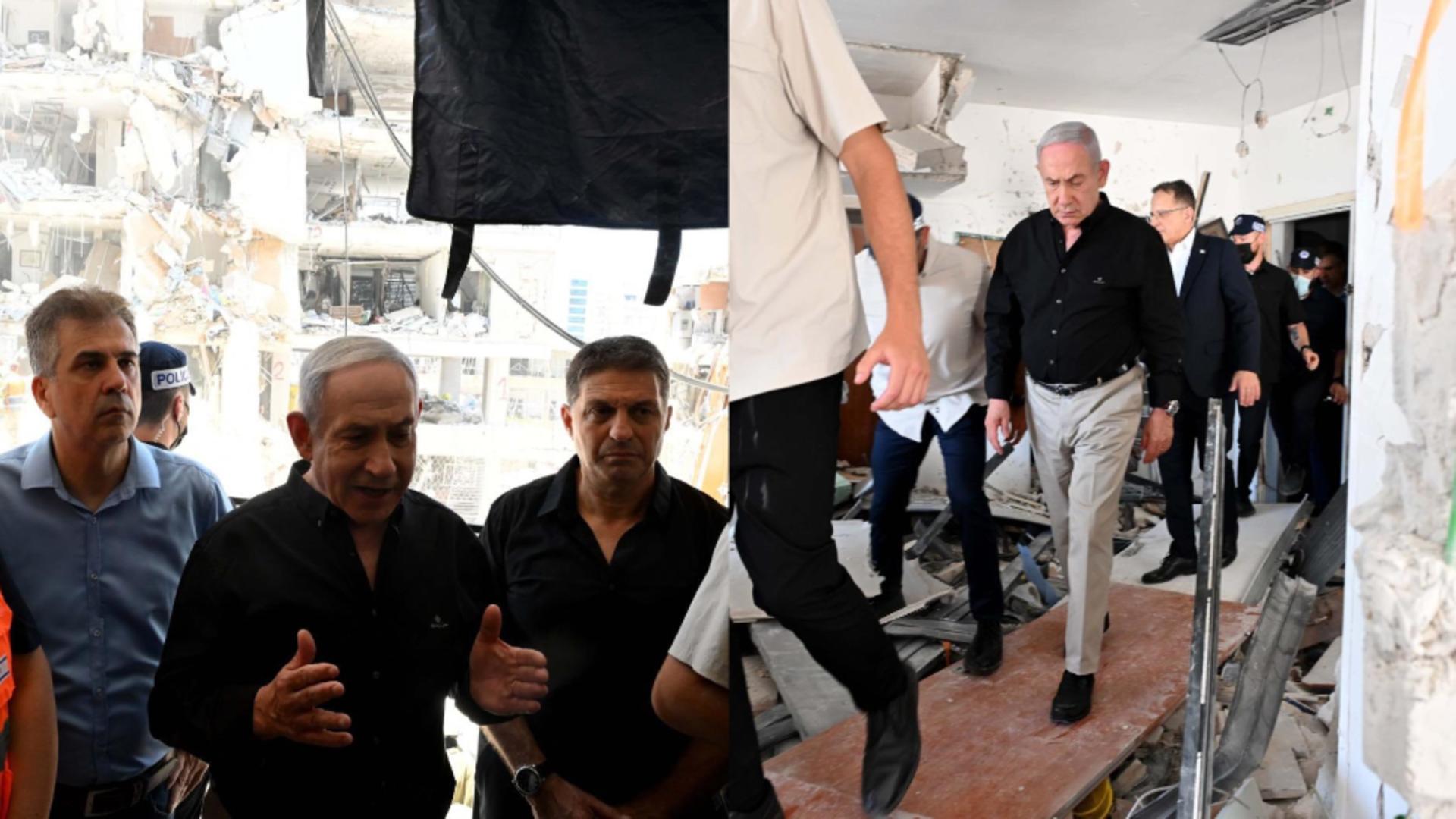 Primele imagini cu Netanyahu printre ruine. FOTO: Facebook