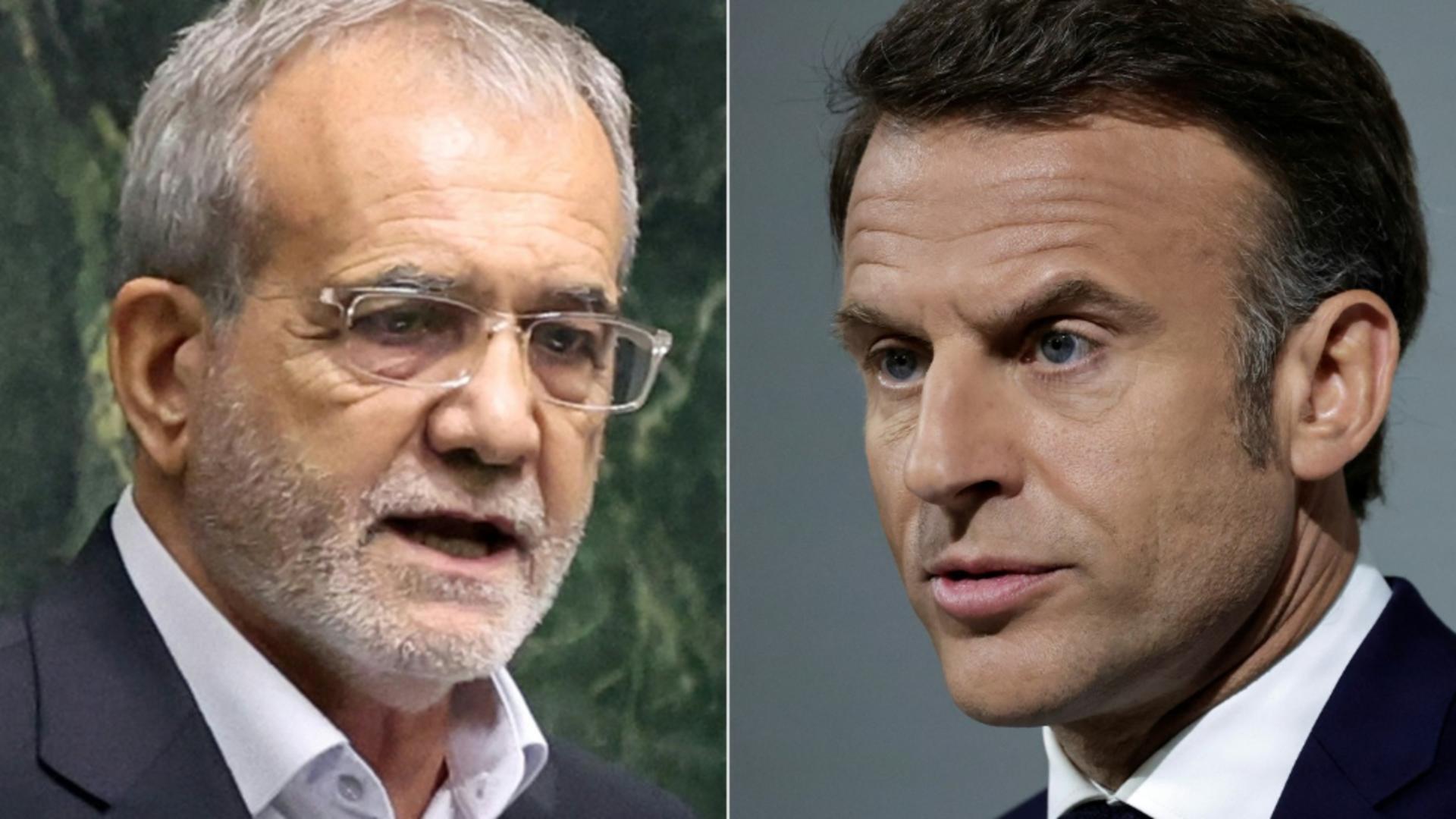 Emmanuel Macron și Masoud Pezeshkian. Foto: Profimedia