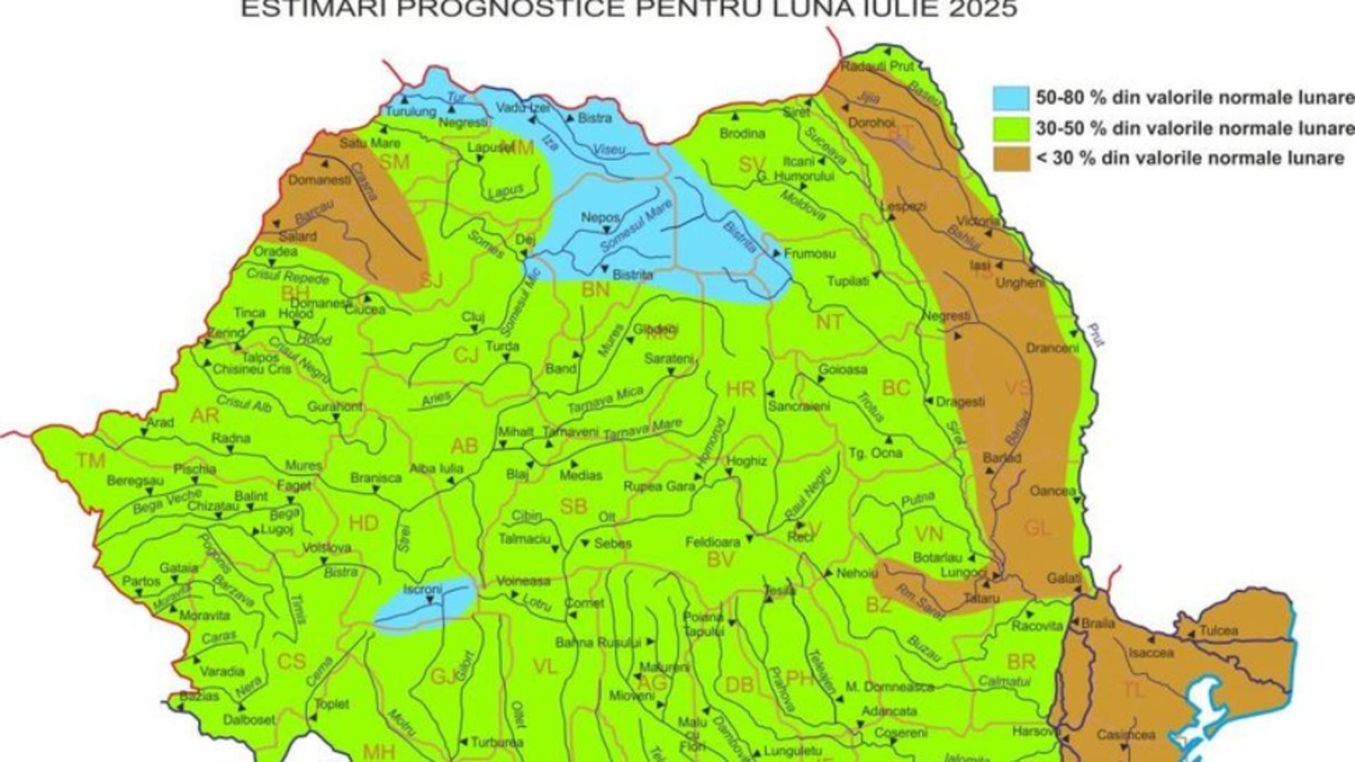 Avertisment de la hidrologi: debite sub normale pe majoritatea râurilor din România în luna iulie