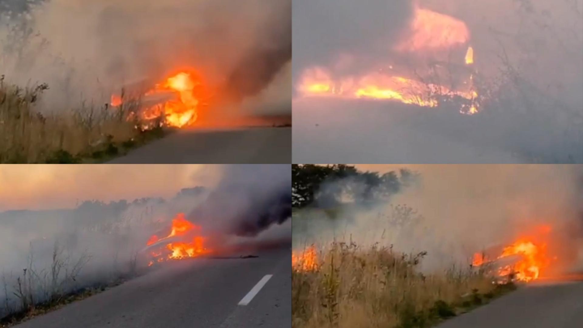 Mașină mistuită de flăcări în Dolj. Foto: Captura News.ro