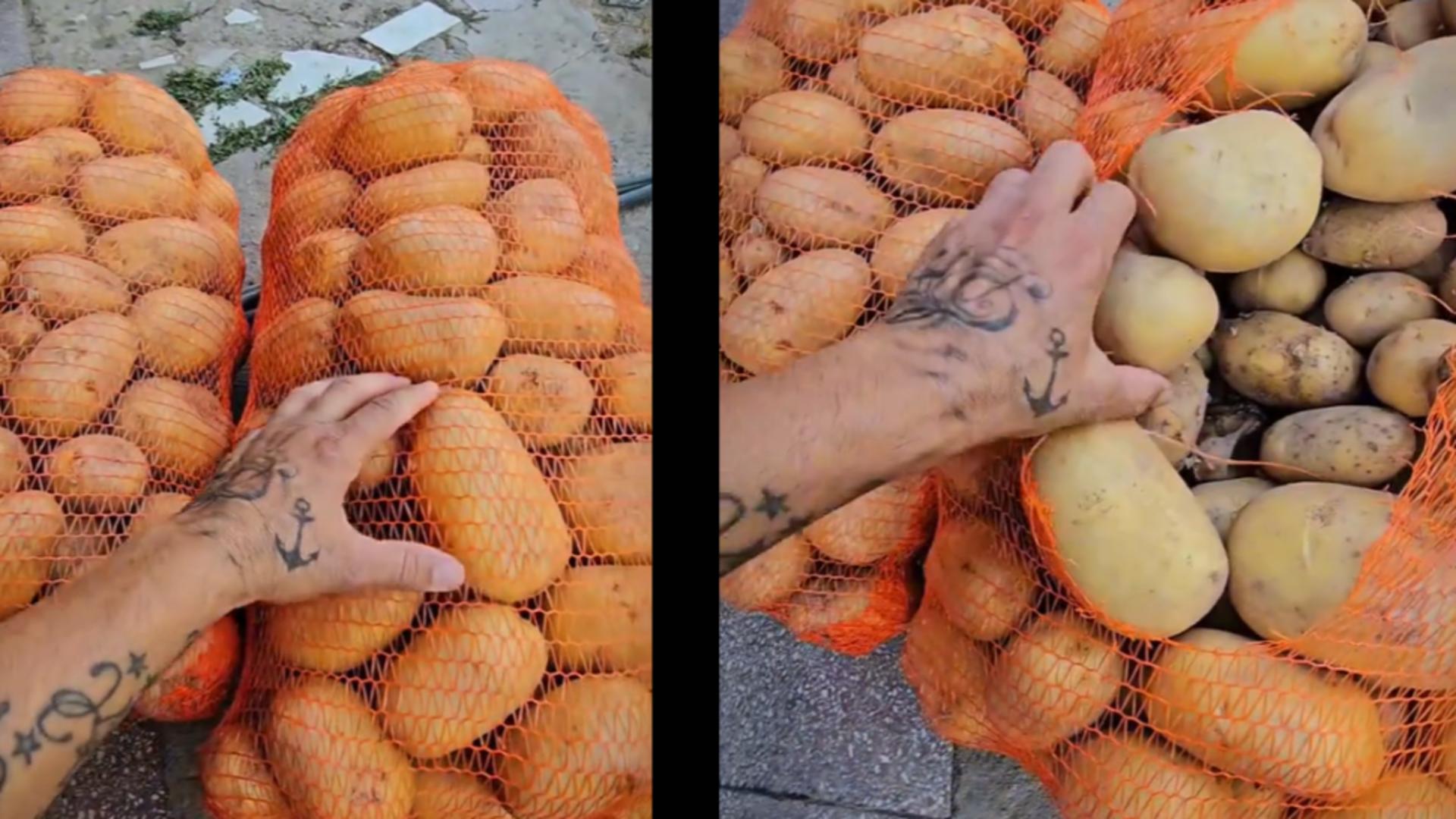 Cum te păcălesc comercianții cu sacii de cartofi. Foto: TikTok