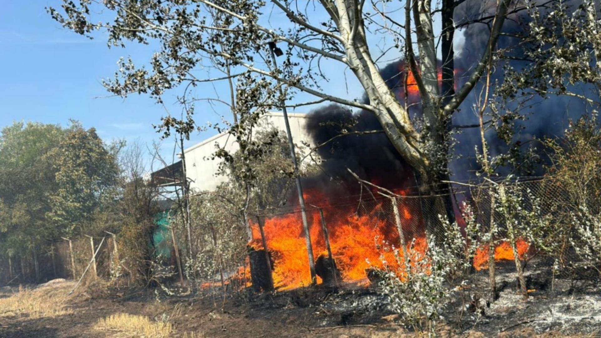 O roată de camion care a explodat pe E70 a provocat un incendiu de proporții lângă Alexandria