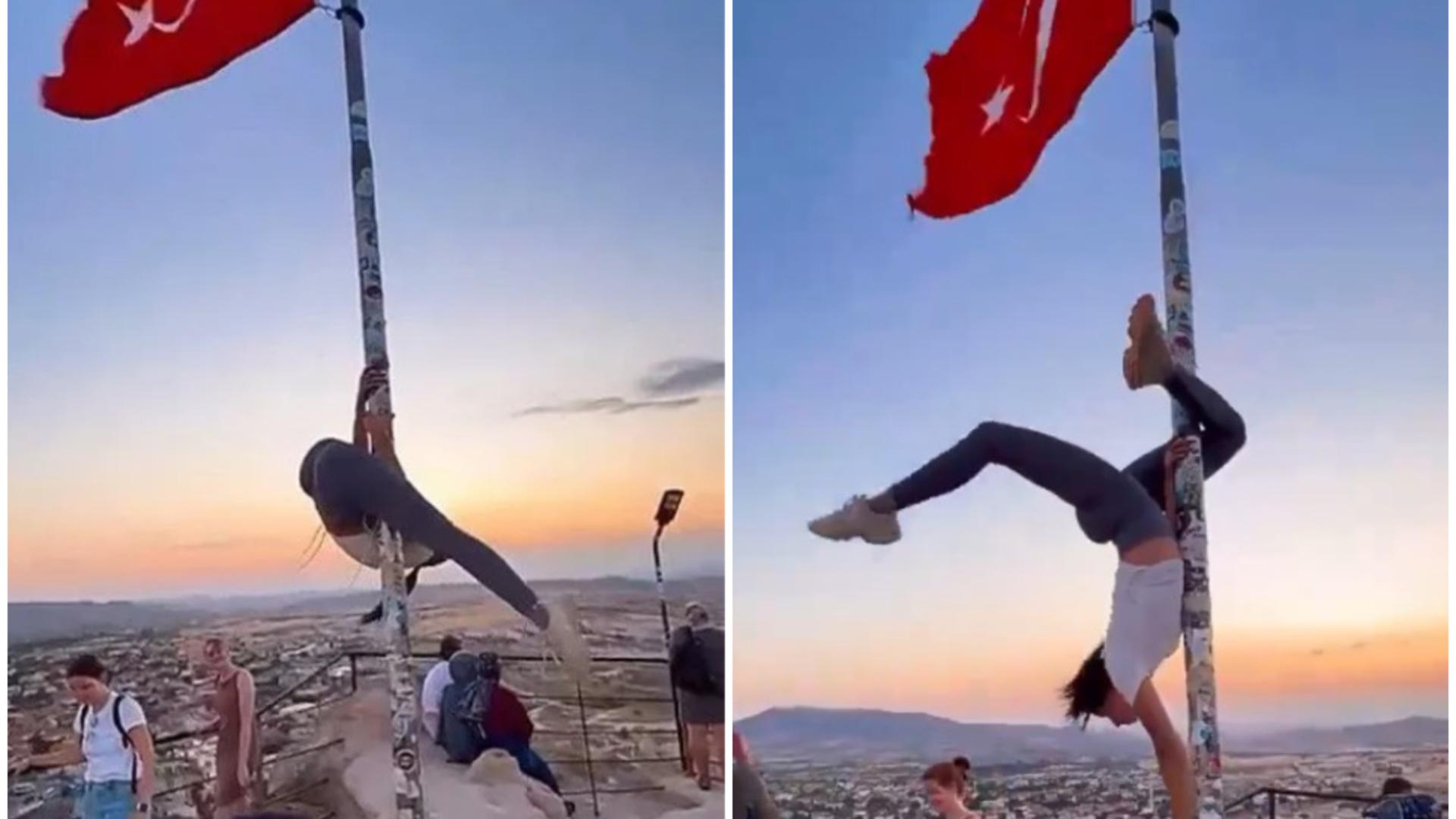Turistă cercetată după ce a dansat provocator pe catargul cu steagul Turciei