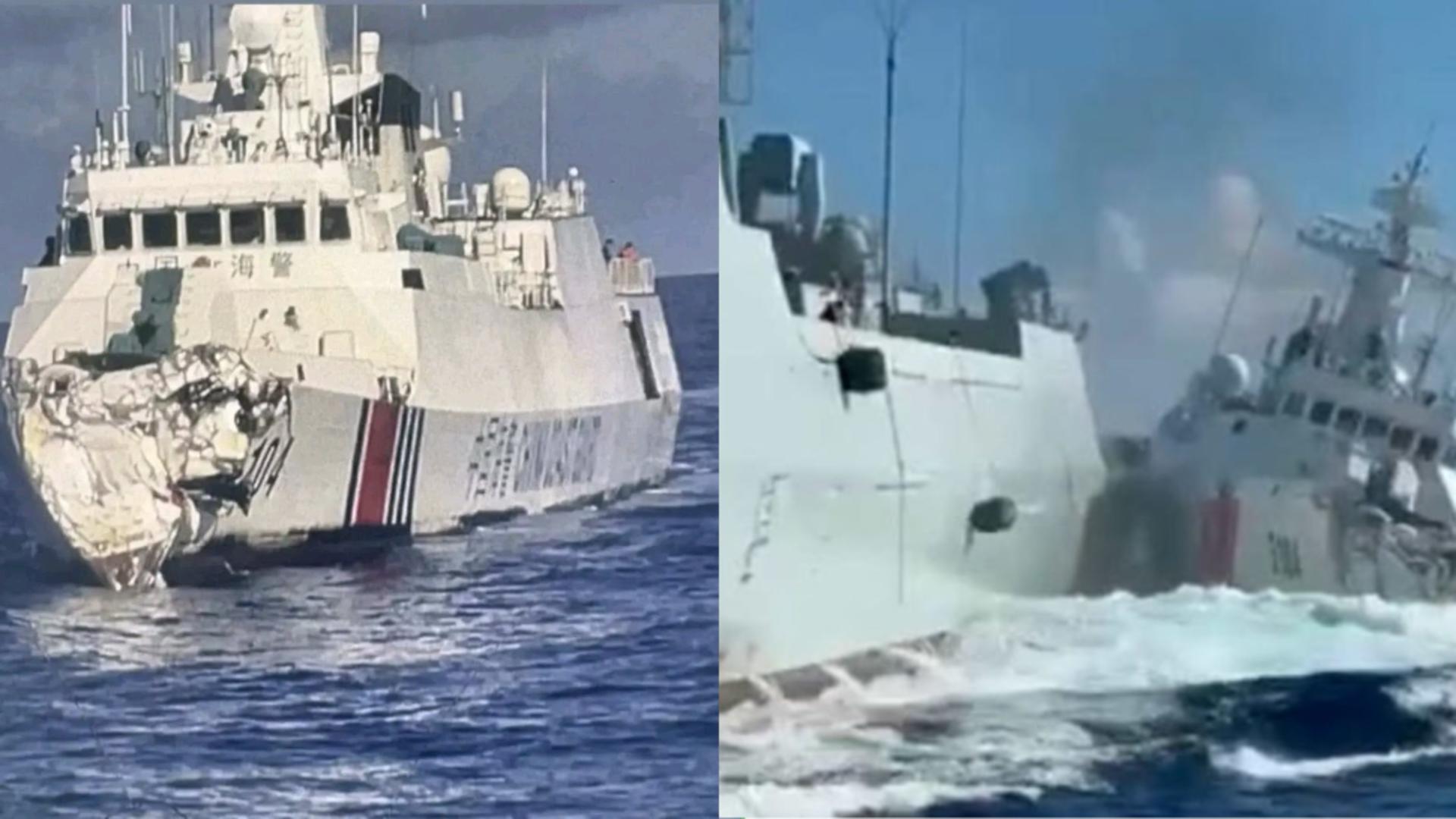 Momentul în care două nave chineze se lovesc puternic. Foto:  X