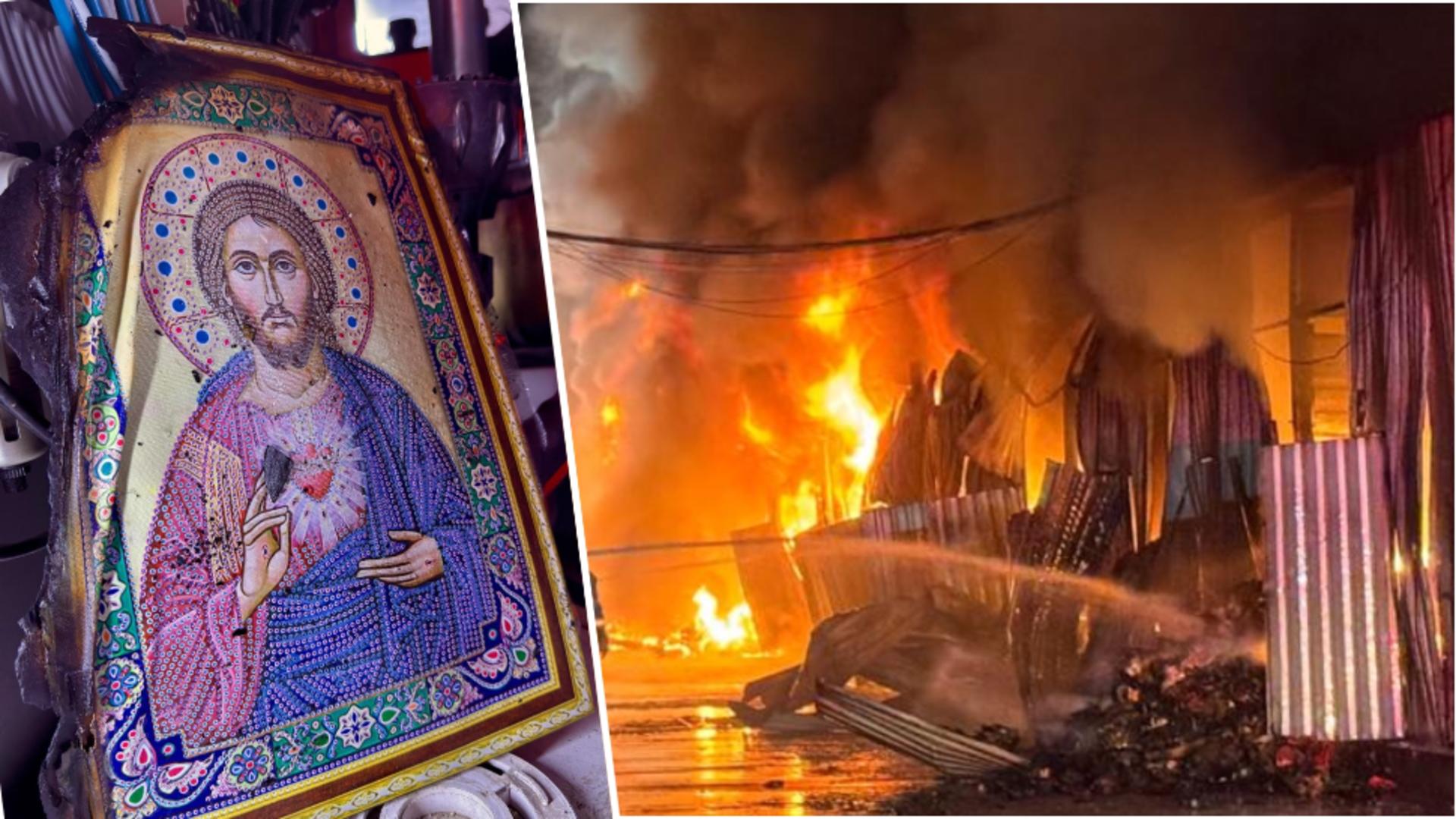 Icoană cu Iisus Hristos, intactă în urma incendiului masiv de la Dragonul Roșu.