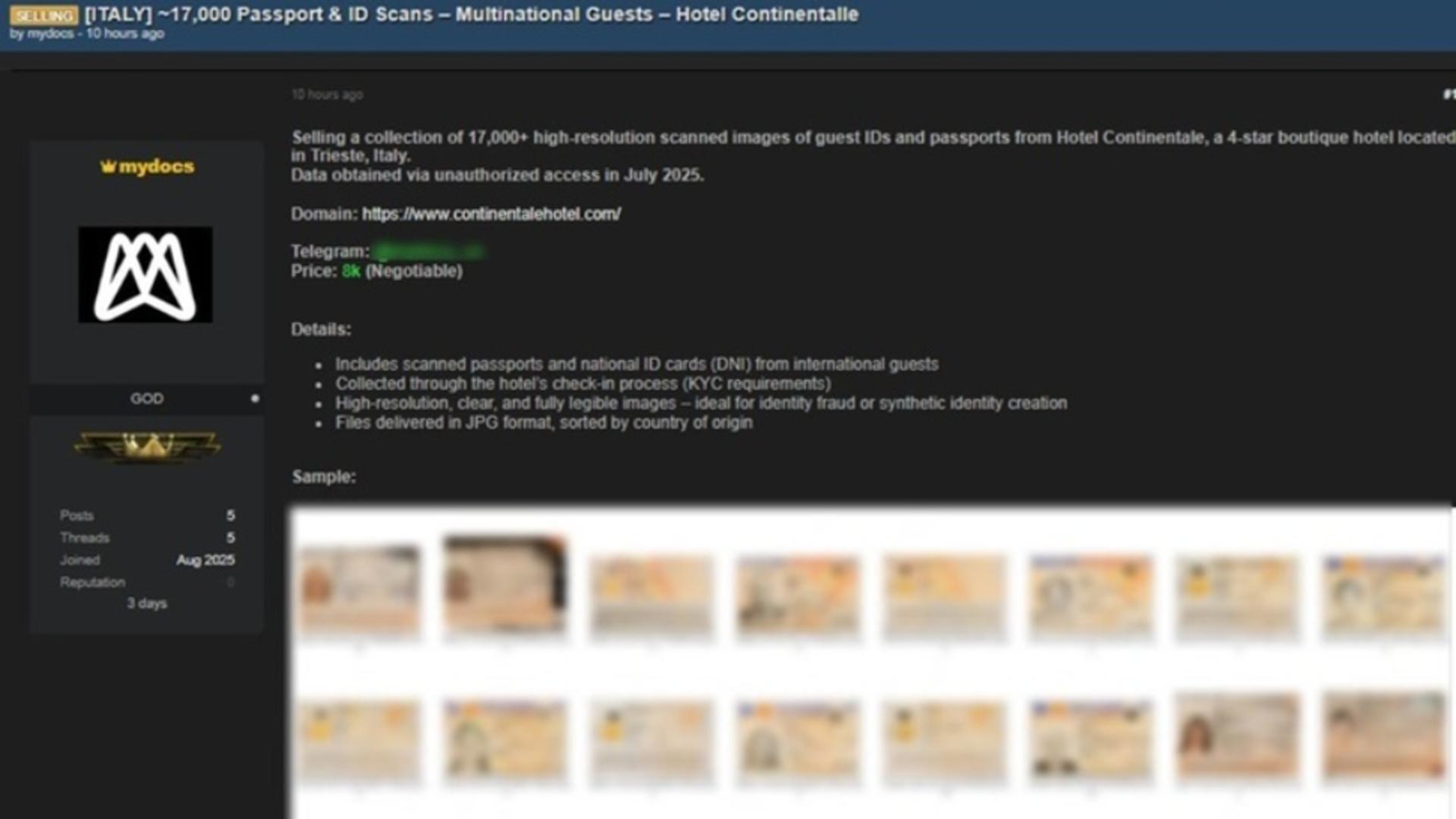 Alertă de securitate cibernetică în Italia: aproape 100.000 de documente de identitate ale turiștilor, furate din serverele unor hoteluri și vândute pe dark web