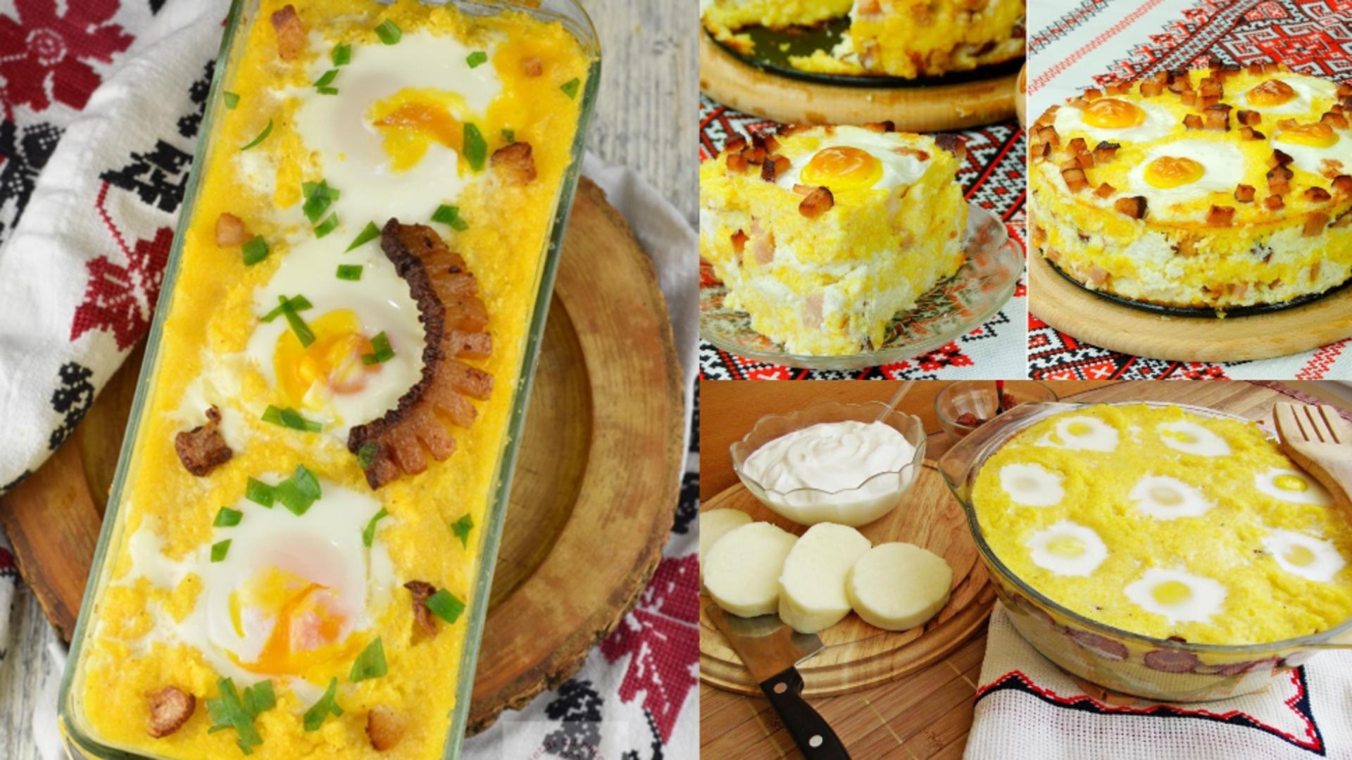  Mămăligă în straturi, cu brânză de burduf și ouă de prepeliță