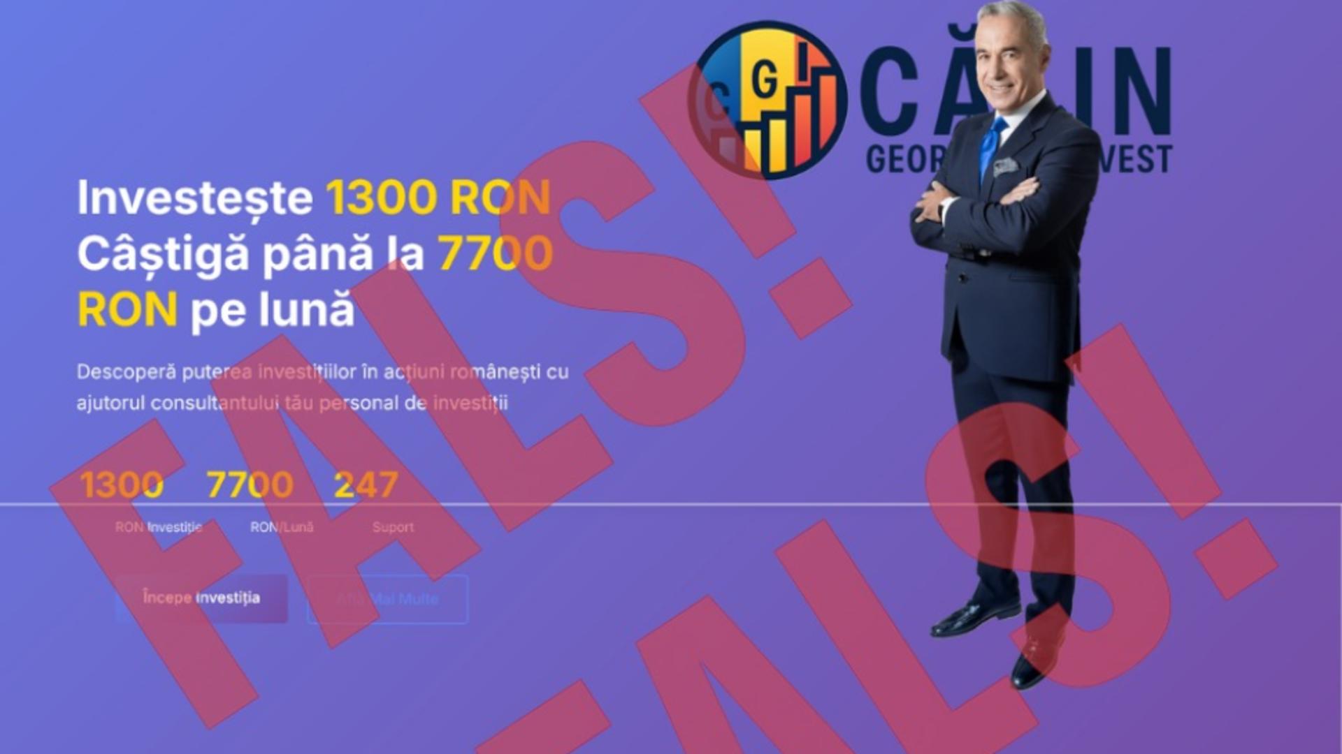 Imaginea trucată folosită de site ca să atragă oamenii. Foto/Călin Georgescu.