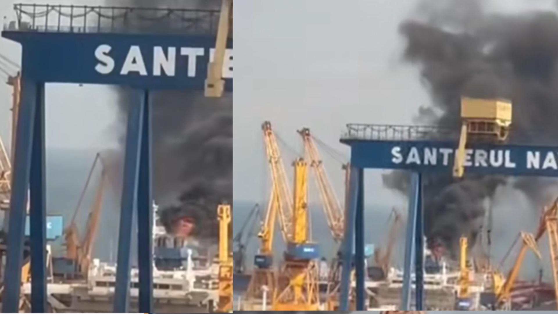 Alertă în Portul Constanța. Intervenție masivă a pompierilor, după ce un incendiu a izbucnit la bordul unei nave – FOTO/VIDEO