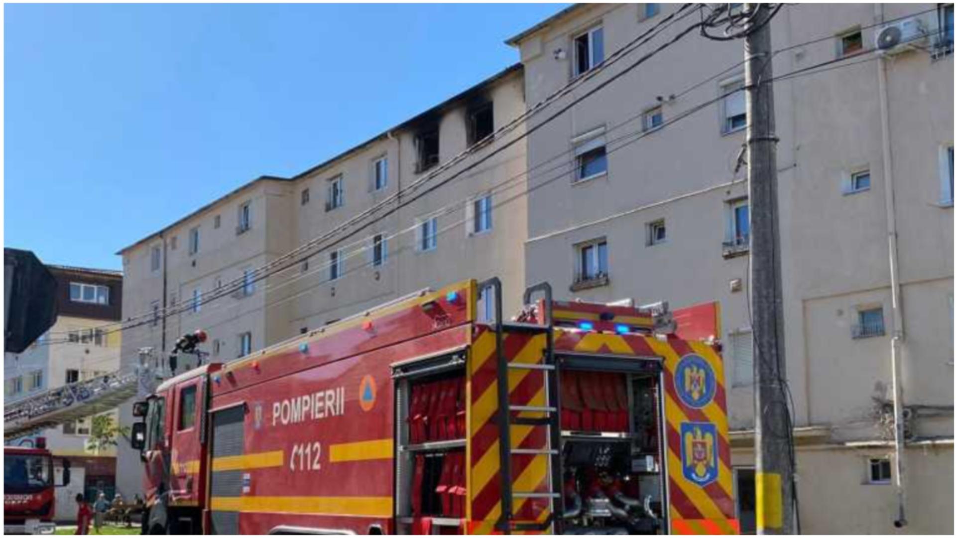  Incendiu într-un apartament din municipiul Mediaș. FOTO: ISU Sibiu