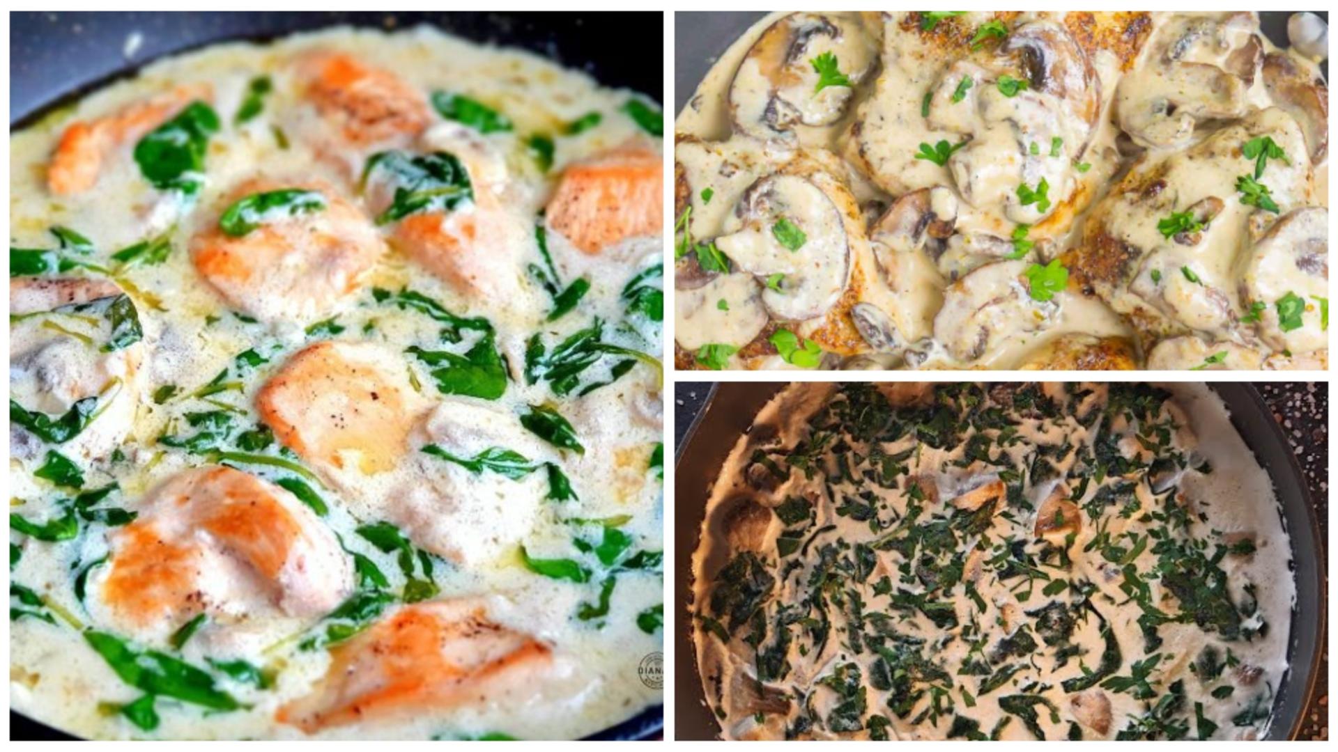 Pui cu spanac și sos de ciuperci cu smântână