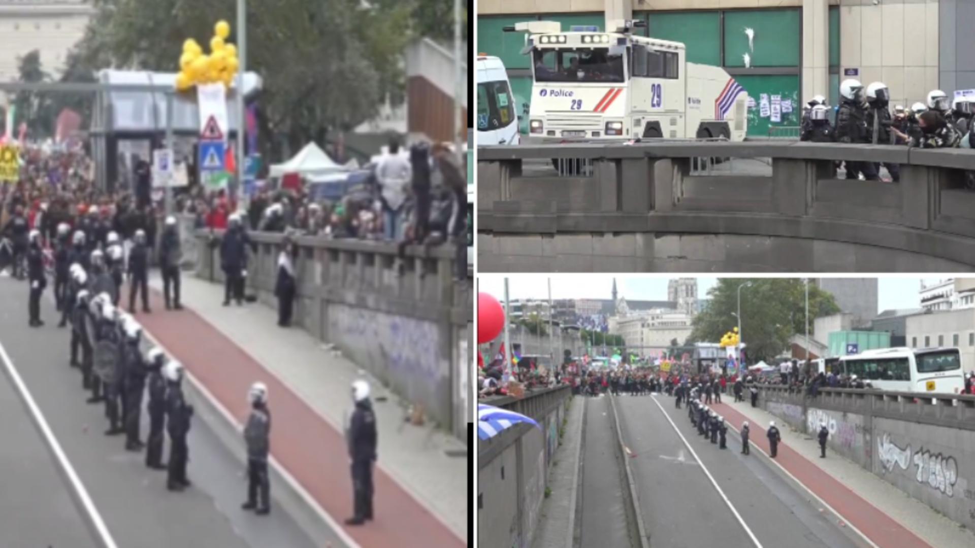 Proteste uriașe la Bruxelles, în capitala Europei. Manifestanți împrăștiați cu tunurile de apă, instituțiilor europene apărate cu sârmă ghimpată - VIDEO