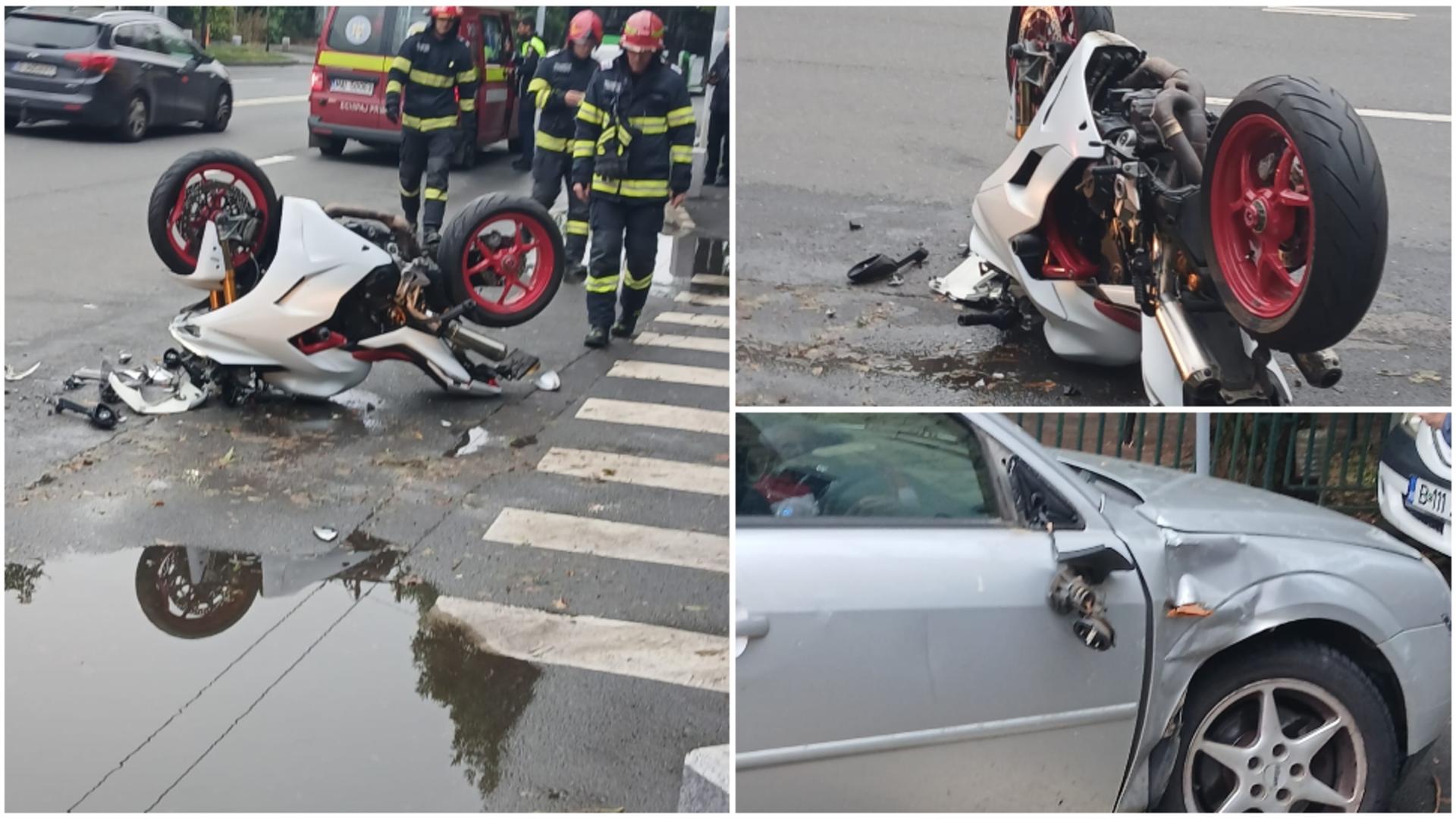 Accident în Capitală între o motocicletă și o mașină