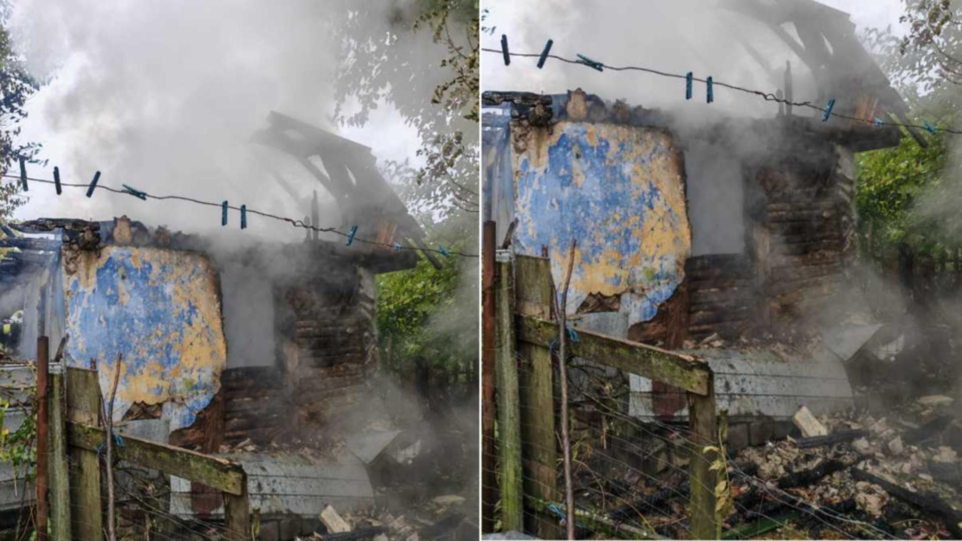  Incendiu de proporții într-o gospodărie din județul Vâlcea. FOTO: ISU 
