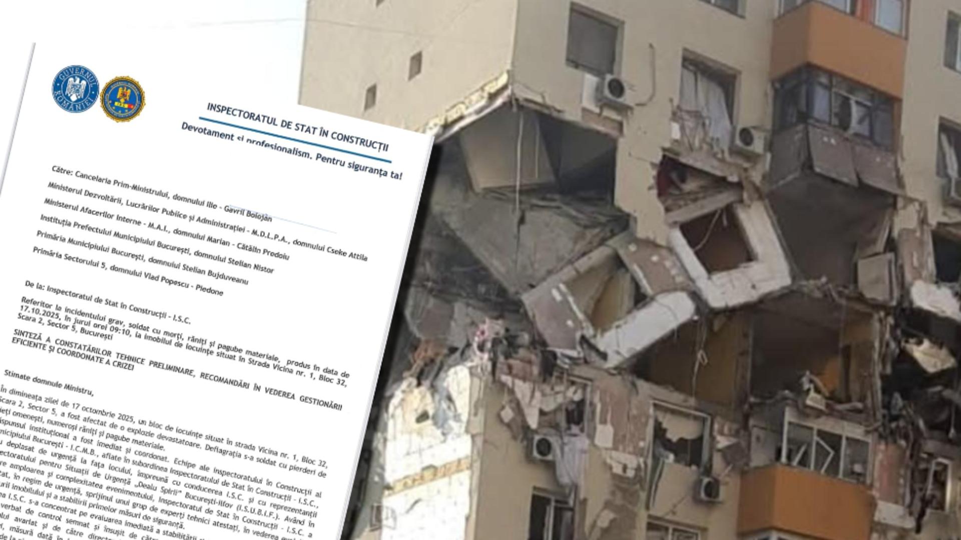 Raportul ISC în cazul blocului din Rahova afectat de explozie