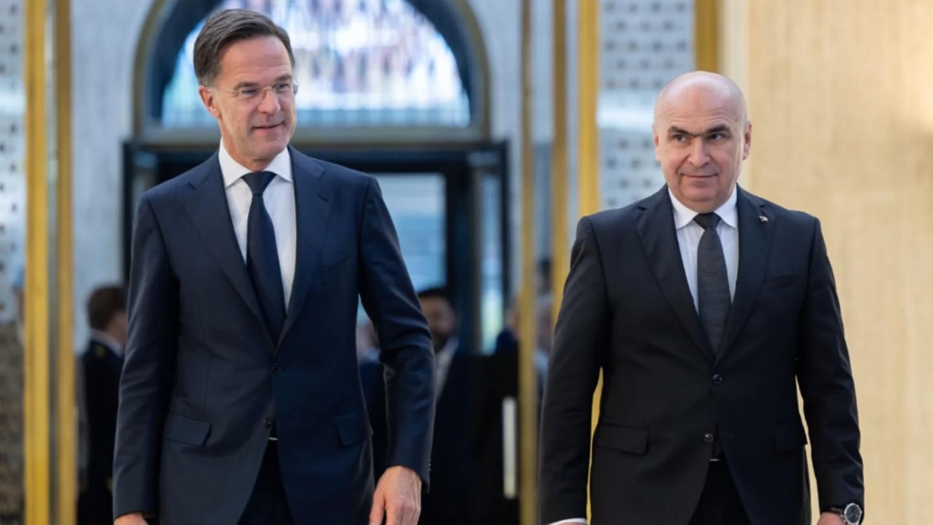 Ilie Bolojan și Mark Rutte s-au întâlnit astăzi la Guvern discutând despre situația securității Flancului Estic, dar și despre relansarea industriei naționale de apărare