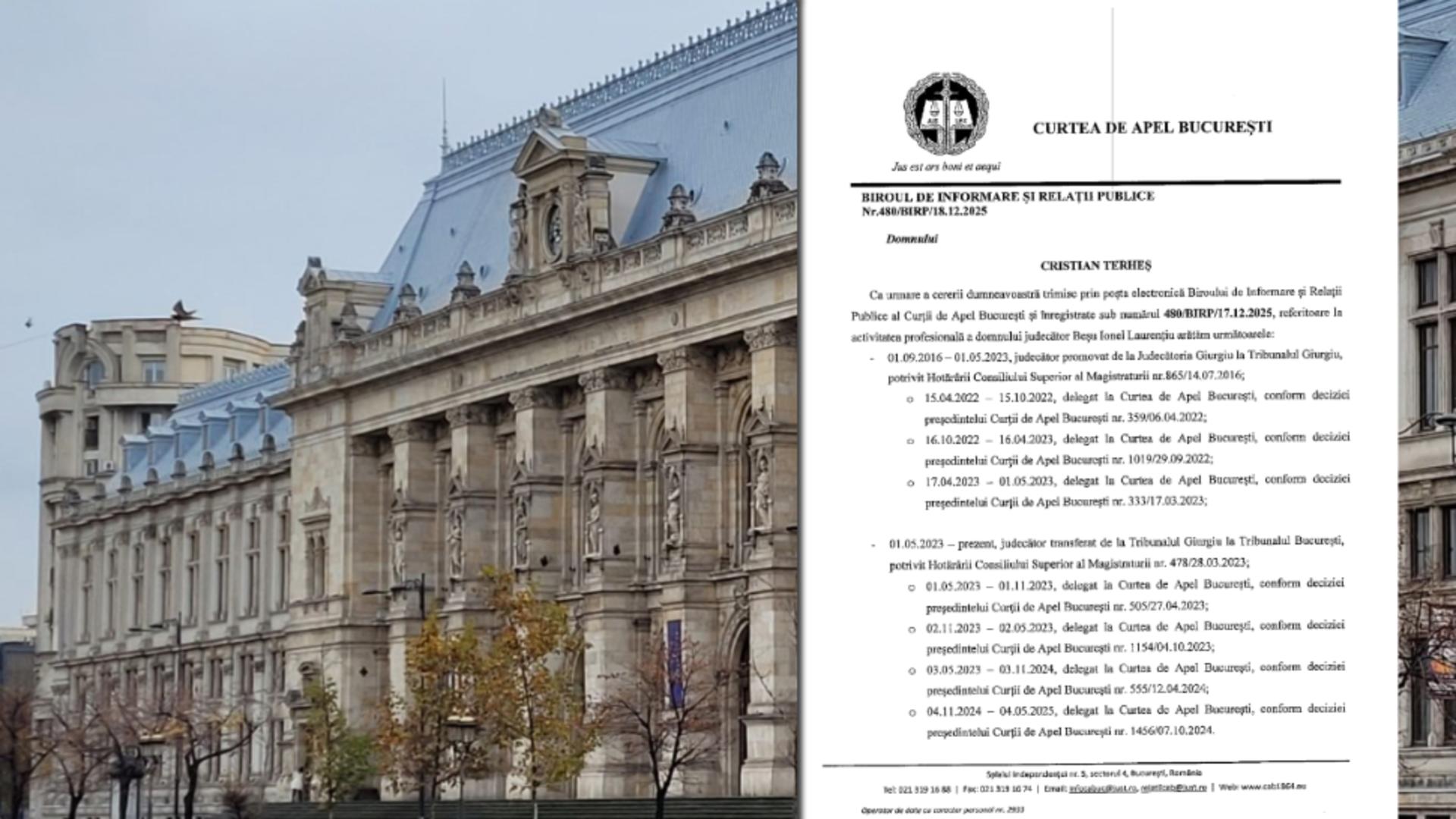 Documentele care demontează scenariul din materialul Recorder. Terheș: Beșu nu a fost delegat abuziv la Curtea de Apel București