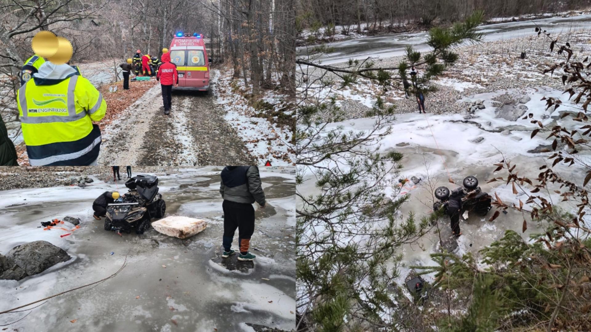 Misiune contracronometru în Munții Vrancei. Două persoane au fost rănite după ce au căzut cu ATV-ul în Râul Putna