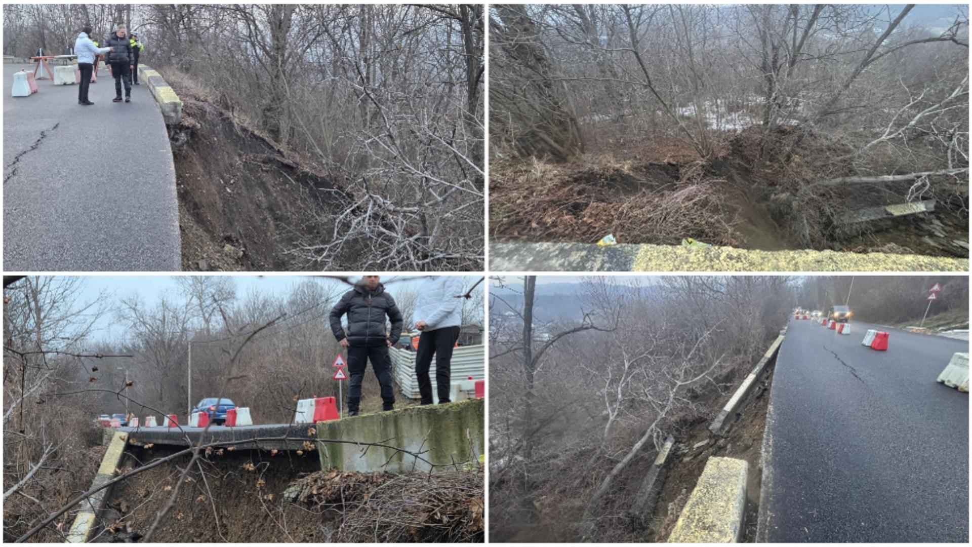 Alertă în municipiul Câmpina. Alunecare de teren urmată de prăbușirea terasamentului pe Bulevardul Carol I - FOTO