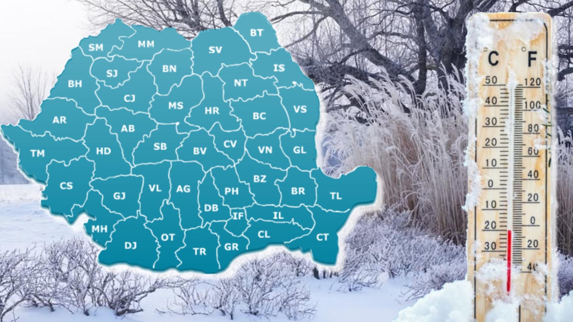 România îngheață la propriu. Codul galben de ger a fost prelungit. Temperaturile din termometre vor ajunge chiar și la -20 de grade -HĂRȚILE zonelor vizate