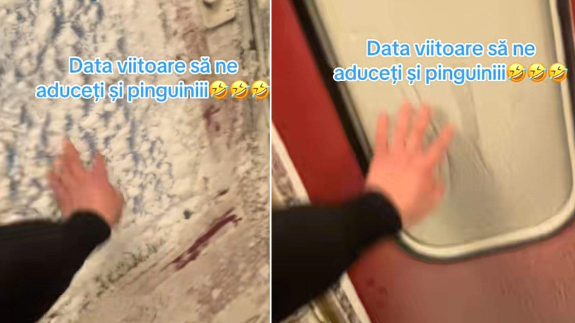 Scene incredibile într-un tren din România: zăpada a ajuns în vagoane, iar oamenii se plâng că îngheață în transportul în comun