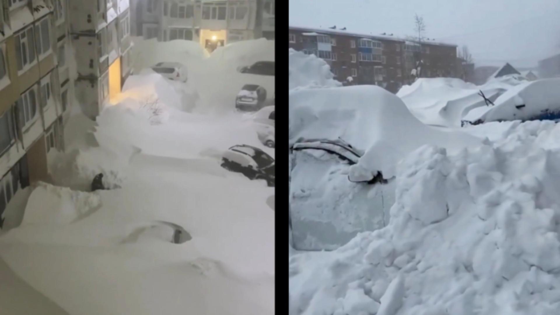 Locul unde zăpada a ajuns până la etajul doi. Oamenii sapă tuneluri sub nămeți. VIDEO