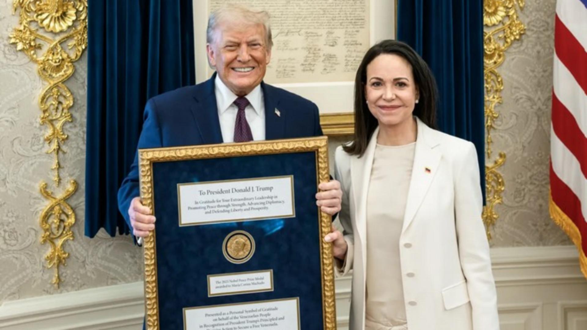 Corina Machado îi conferă simbolic titlul de laureat Nobel președintelui Trump