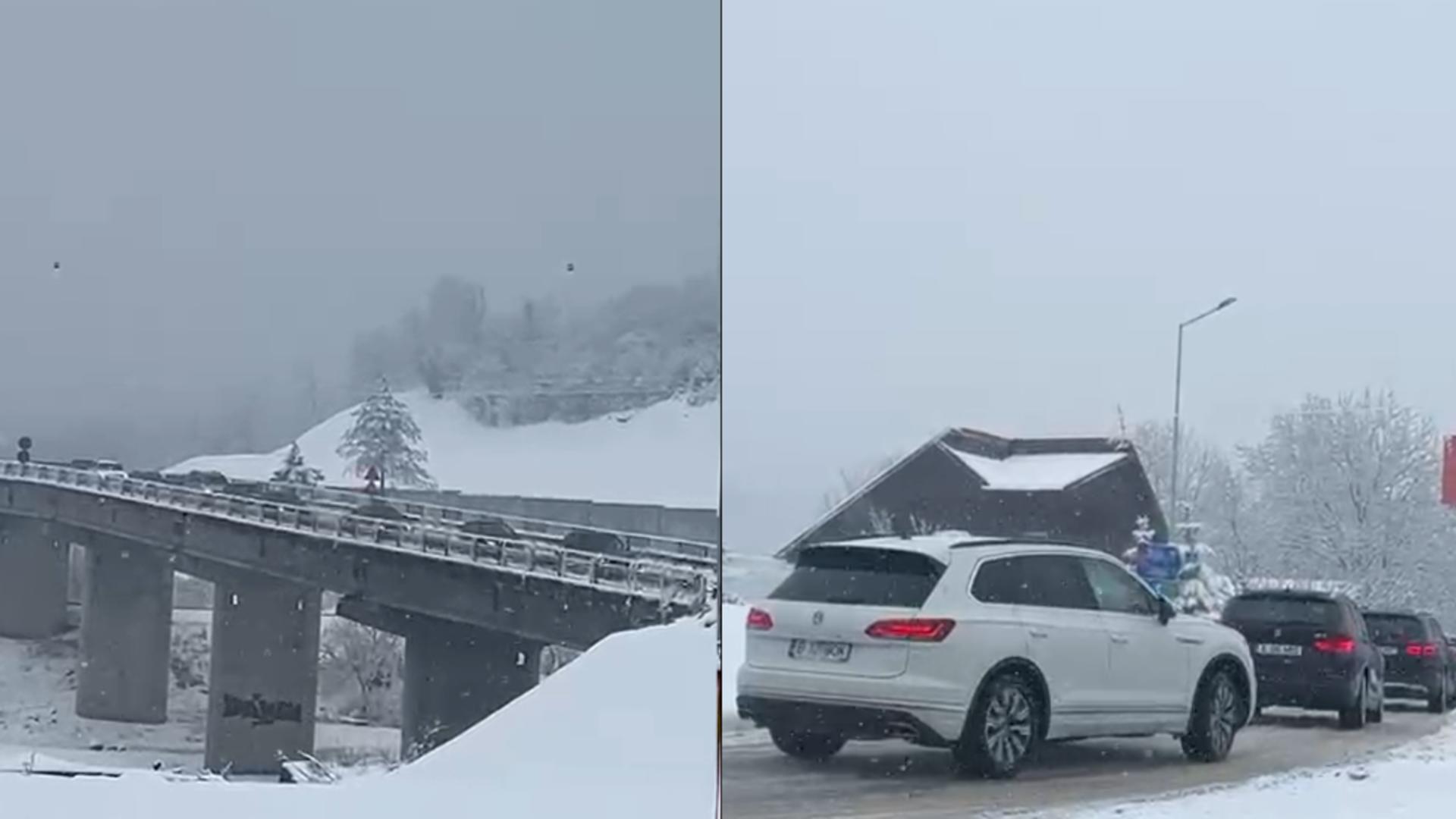 Trafic infernal, în condiții de iarnă grea, pe Valea Prahovei. S‑au format coloane kilometrice – FOTO/VIDEO