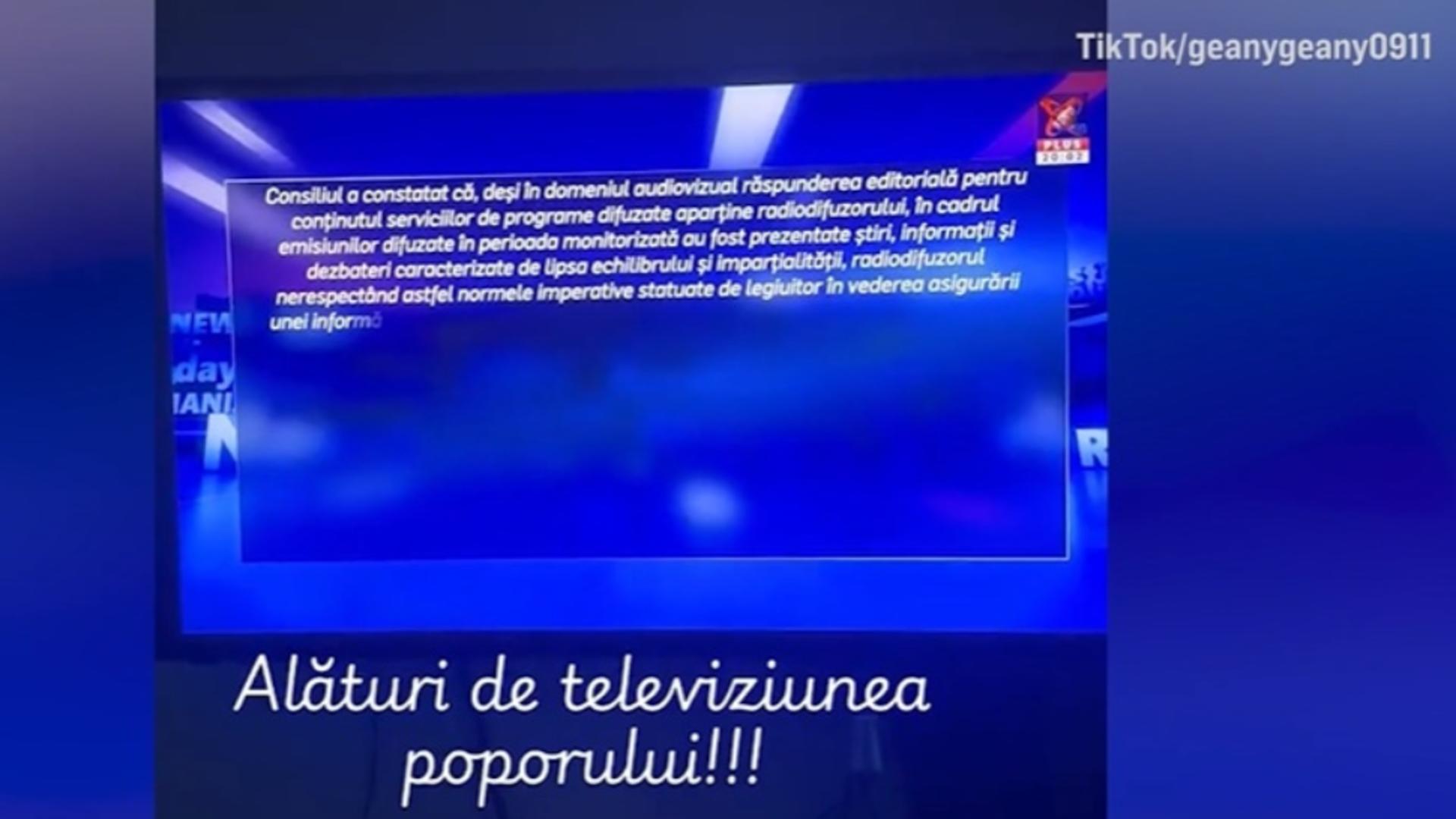 Românii, alături de Realitatea PLUS în timpul suspendării emisiei: "Puterea noastră este unitatea. Mulțumim, Realitatea Plus!"/ Captură video 